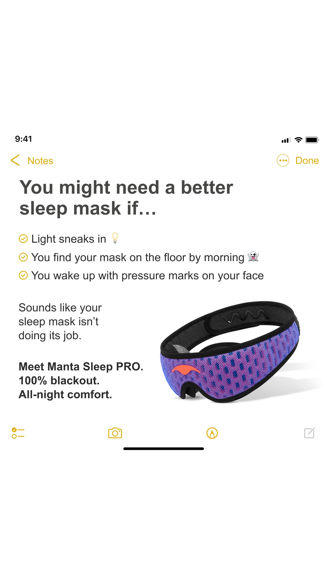 Manta Sleep Facebook ad