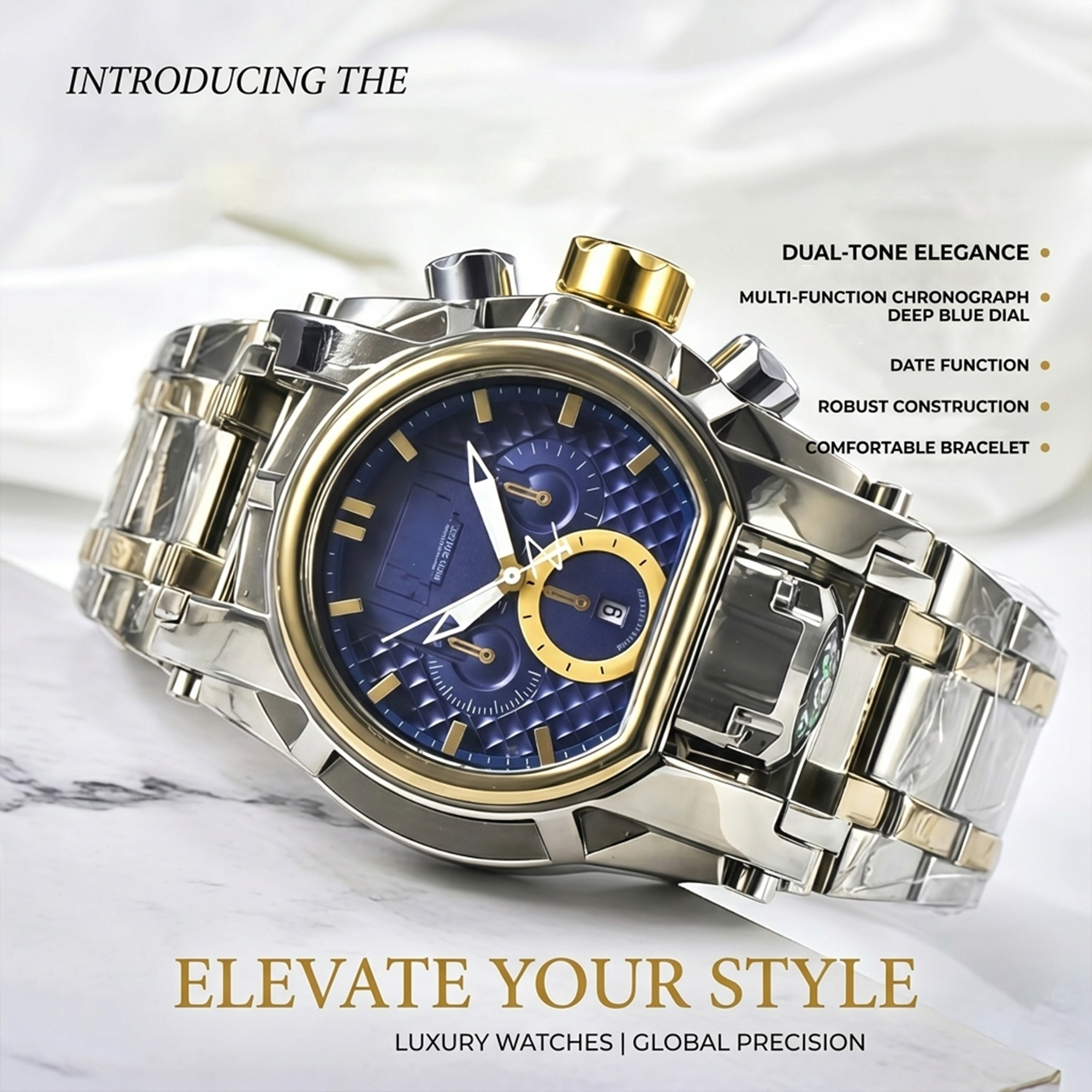 Zpapuff Facebook ad: Large dial compass sports watch - Gold+Black