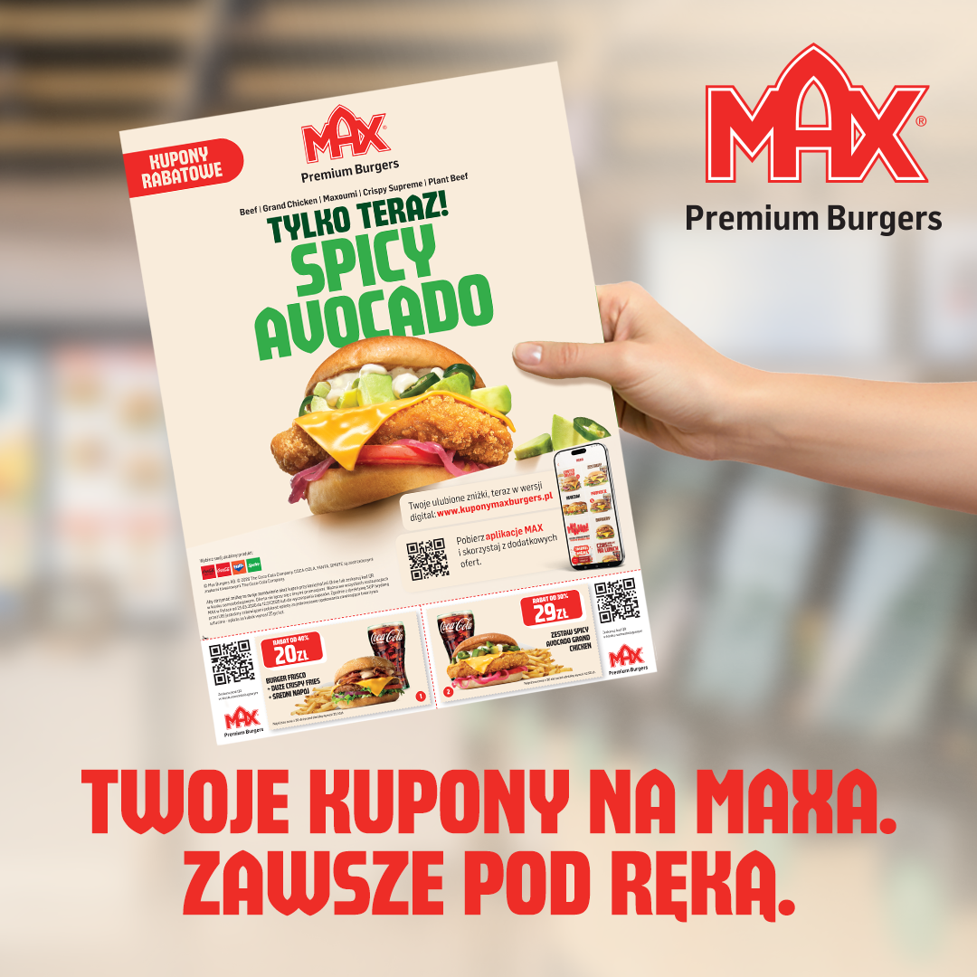 MAX Burgers Polska Facebook ad: Zgarnij kupony na MAXA i oszczędzaj!