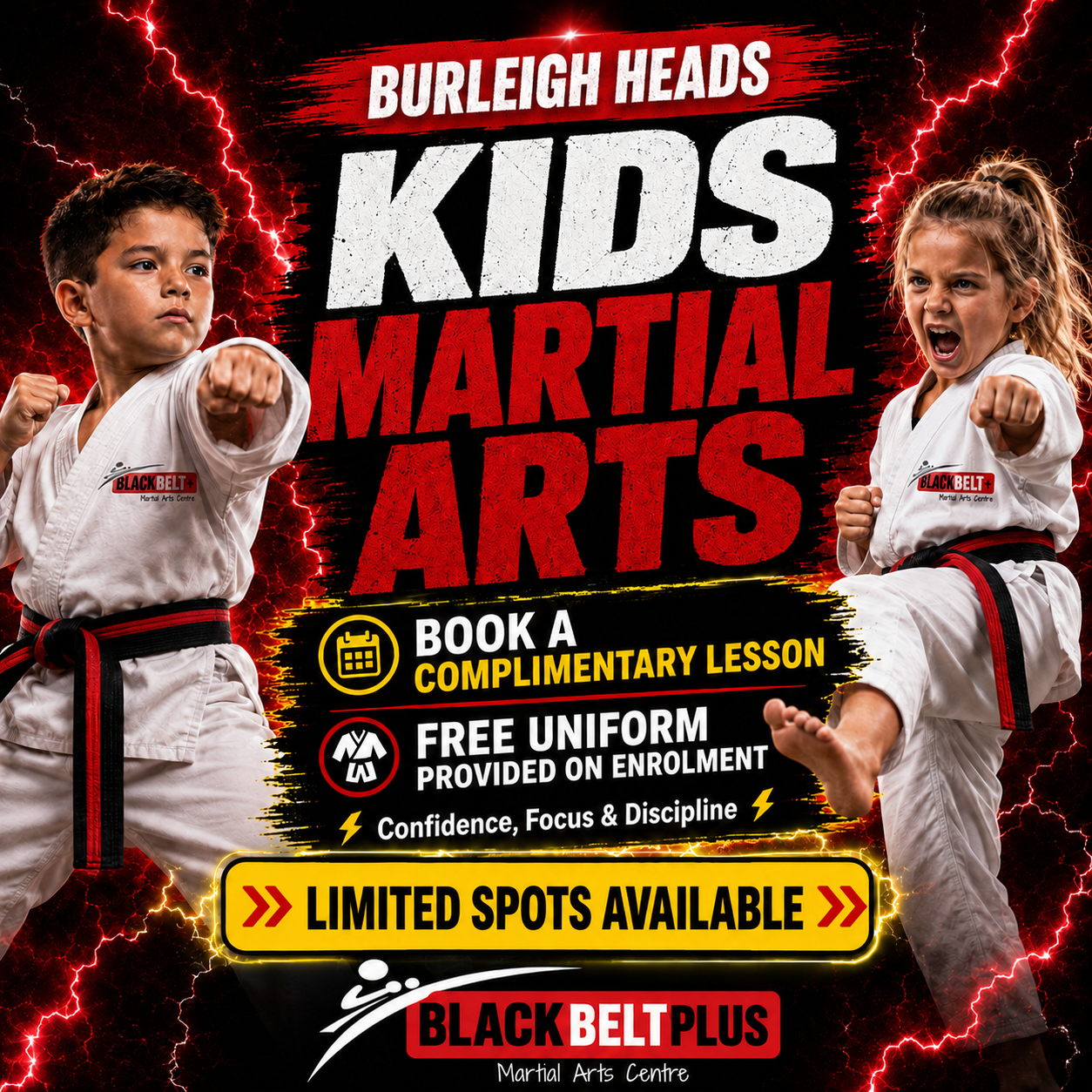 Black Belt Plus Martial Arts Centre Gold Coast Facebook ad: Burleigh Heads Parents, Helping Kids Grow in Confidence
