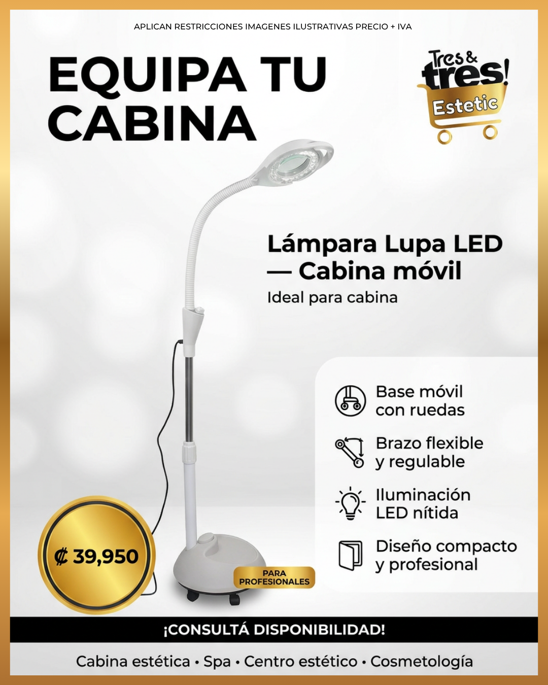 Tres&tres Estetic Facebook ad: Lámpara lupa profesional