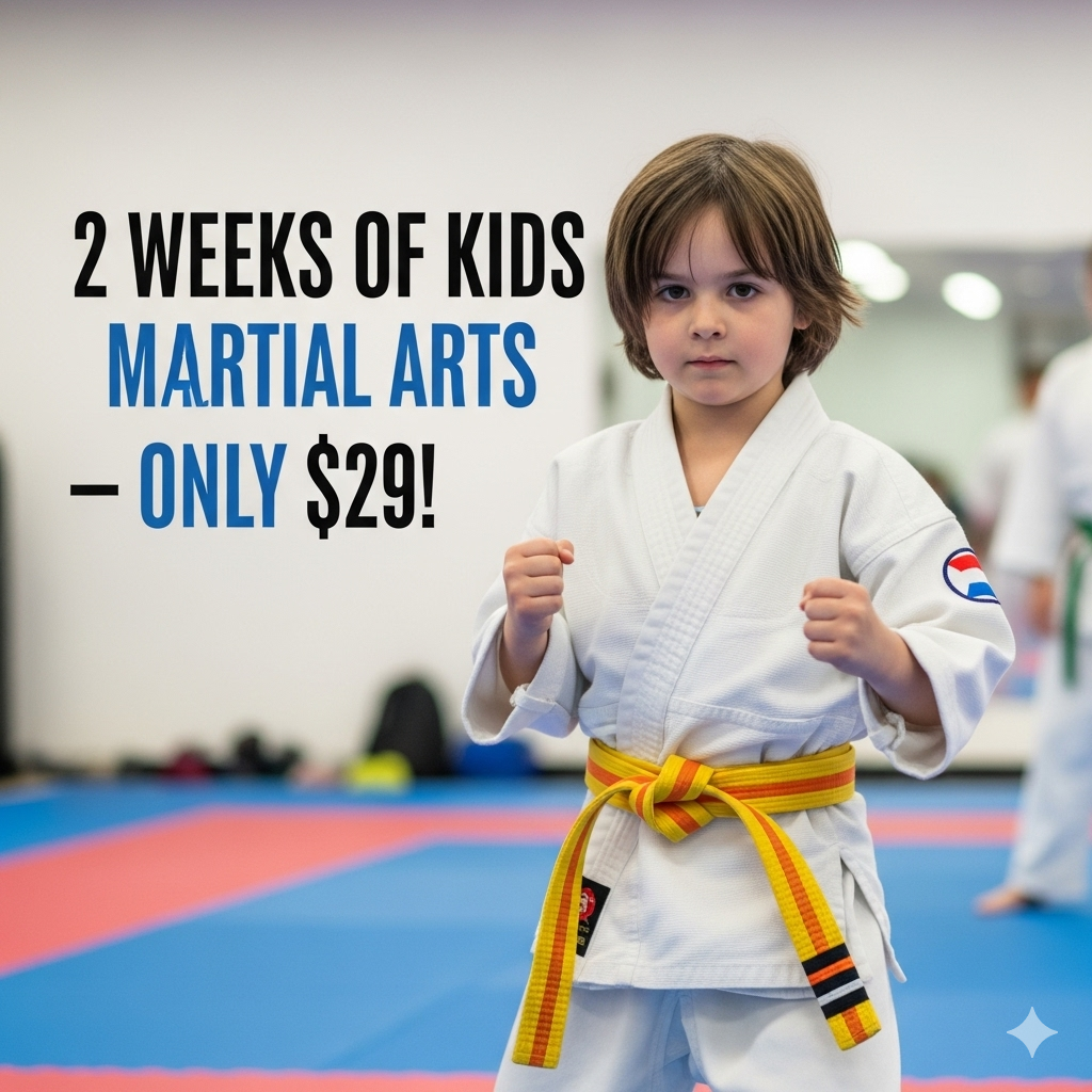 Next Level Martial Arts Tupelo Facebook ad: 𝟐 𝐖𝐄𝐄𝐊𝐒 𝐎𝐅 𝐊𝐈𝐃𝐒 𝐌𝐀𝐑𝐓𝐈𝐀𝐋 𝐀𝐑𝐓𝐒…