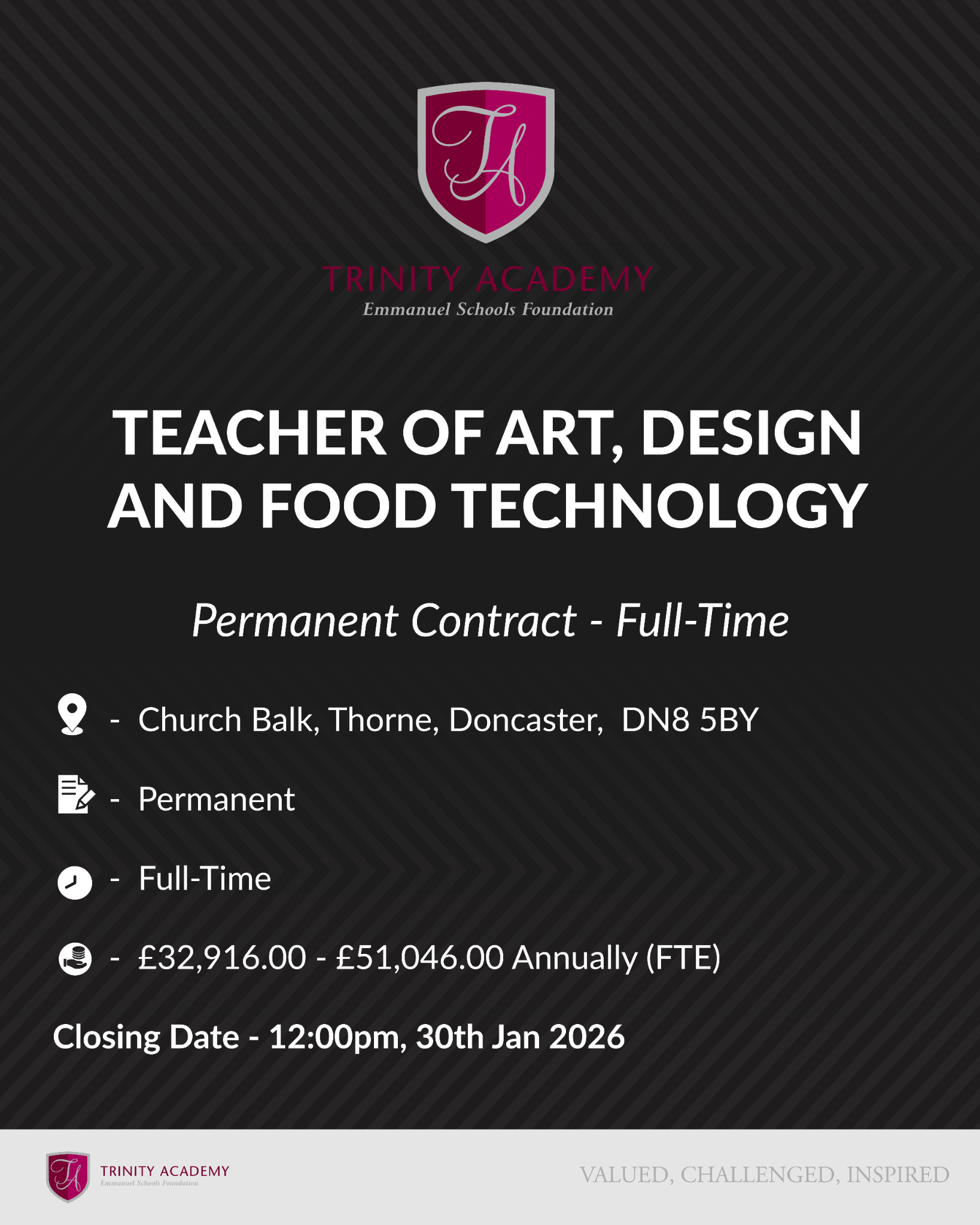 Emmanuel Schools Foundation Facebook ad: Trinity Academy are looking to recruit a Teacher…