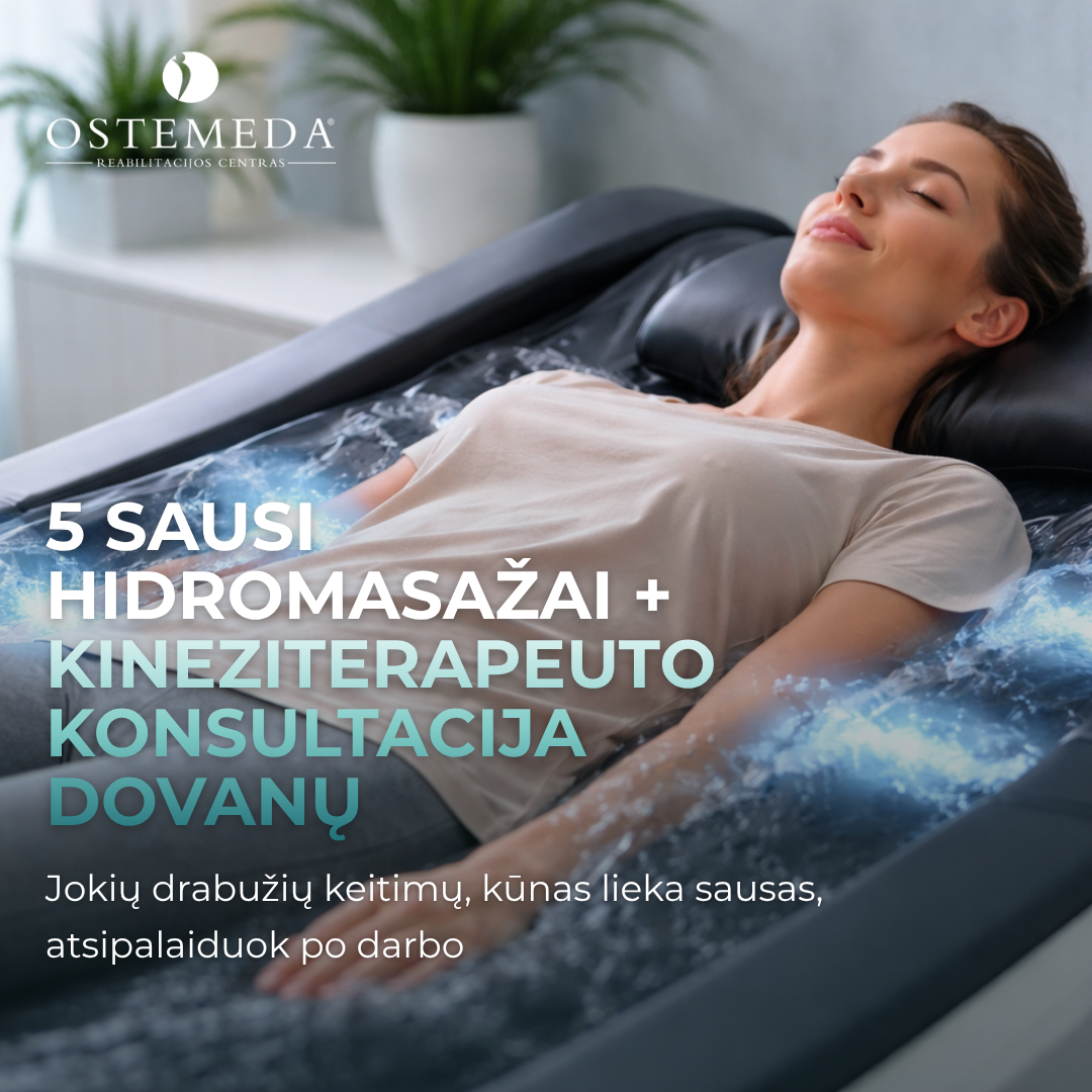 OSTEMEDA Facebook ad: 5 sausi hidromasažai + kineziterapeuto konsultacija dovanų