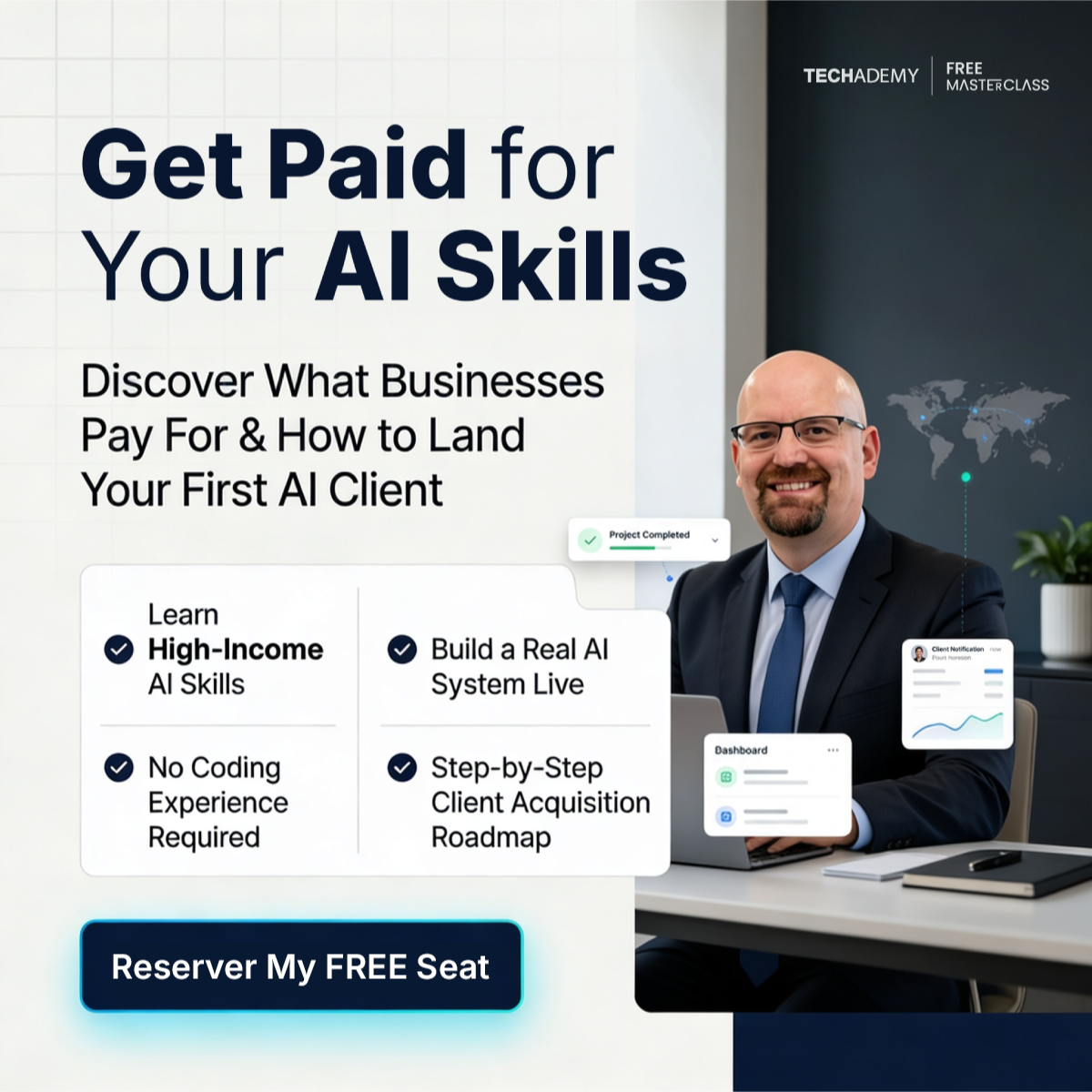 Techademy Global Facebook ad: Learn AI Skills That Can Lead to Paying Clients