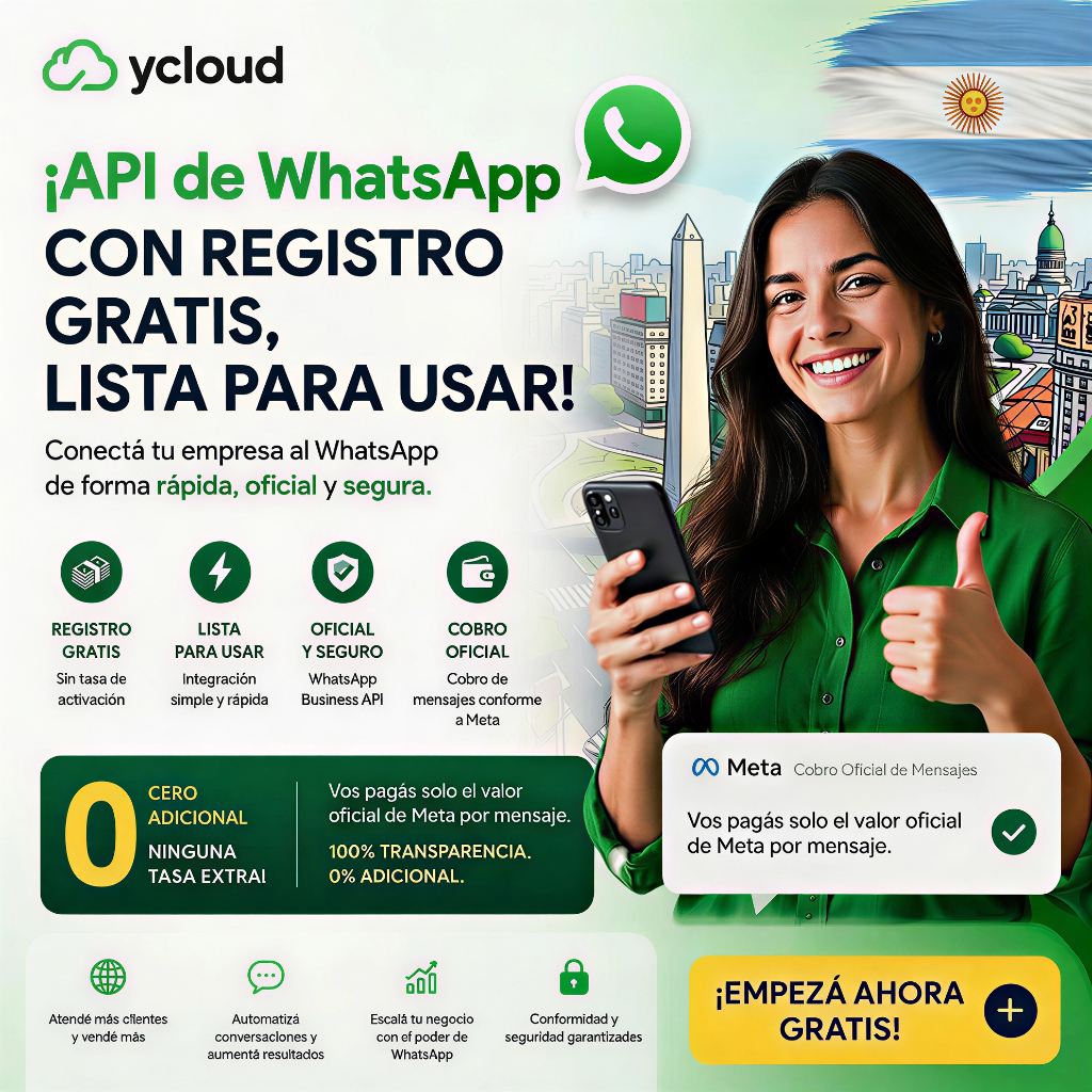 YCloud Facebook ad: API de WhatsApp con registro gratis, lista para usar