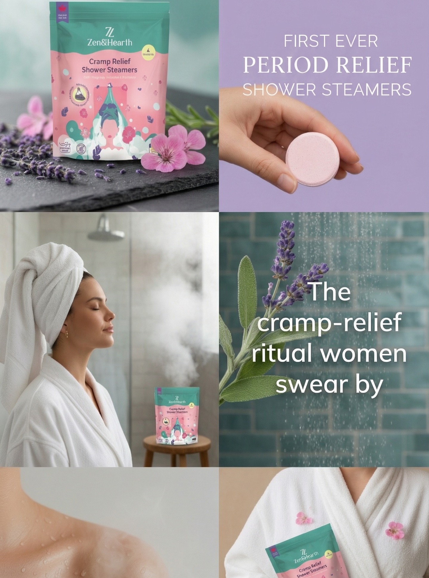 Zen & Hearth Facebook ad: Period Cramp Relief Shower Steamers - Aromatherapy for…