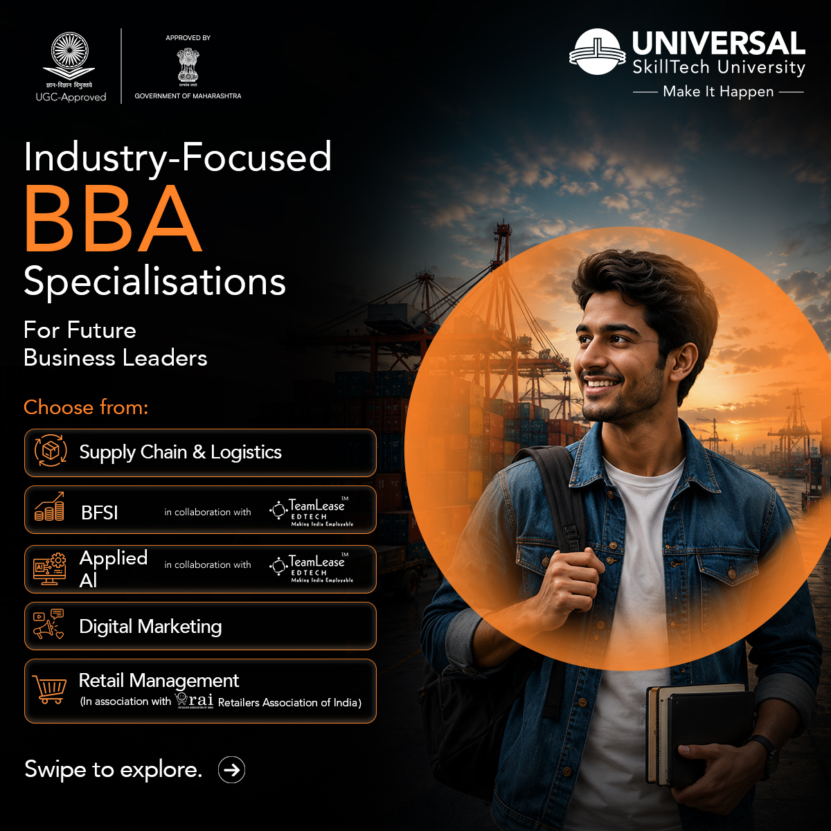 Universal SkillTech University Facebook ad: 06-12 Months Internship, 200+ recruiters, and…