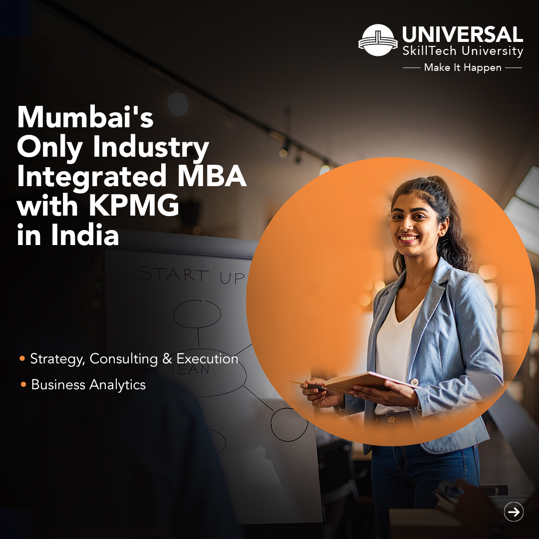 Universal Skilltech University School of Management Facebook ad: Mumbai's Only Industry Integrated MBA Program.