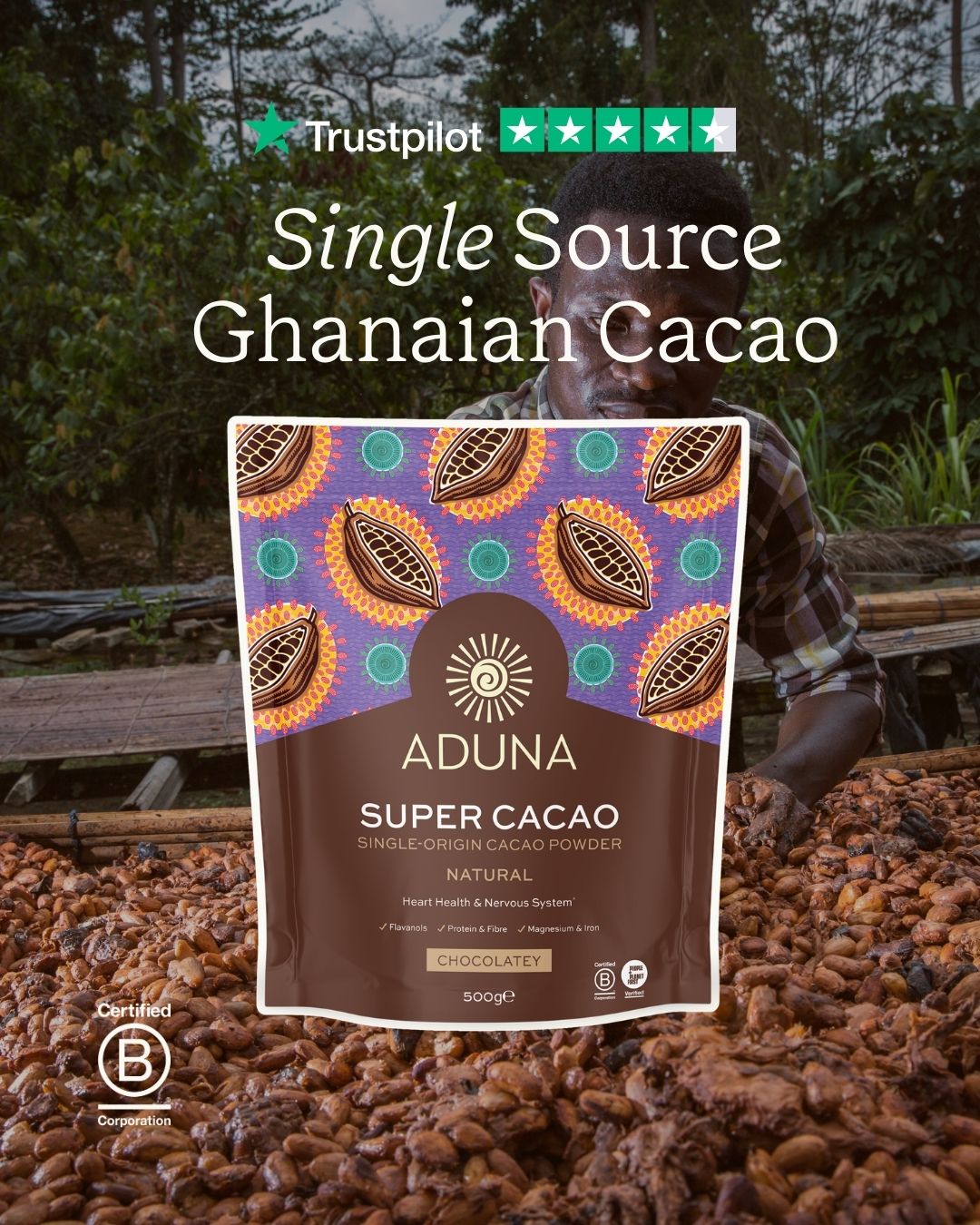 Aduna Facebook ad: Do You Know Where Your Cacao Comes From? We Do.