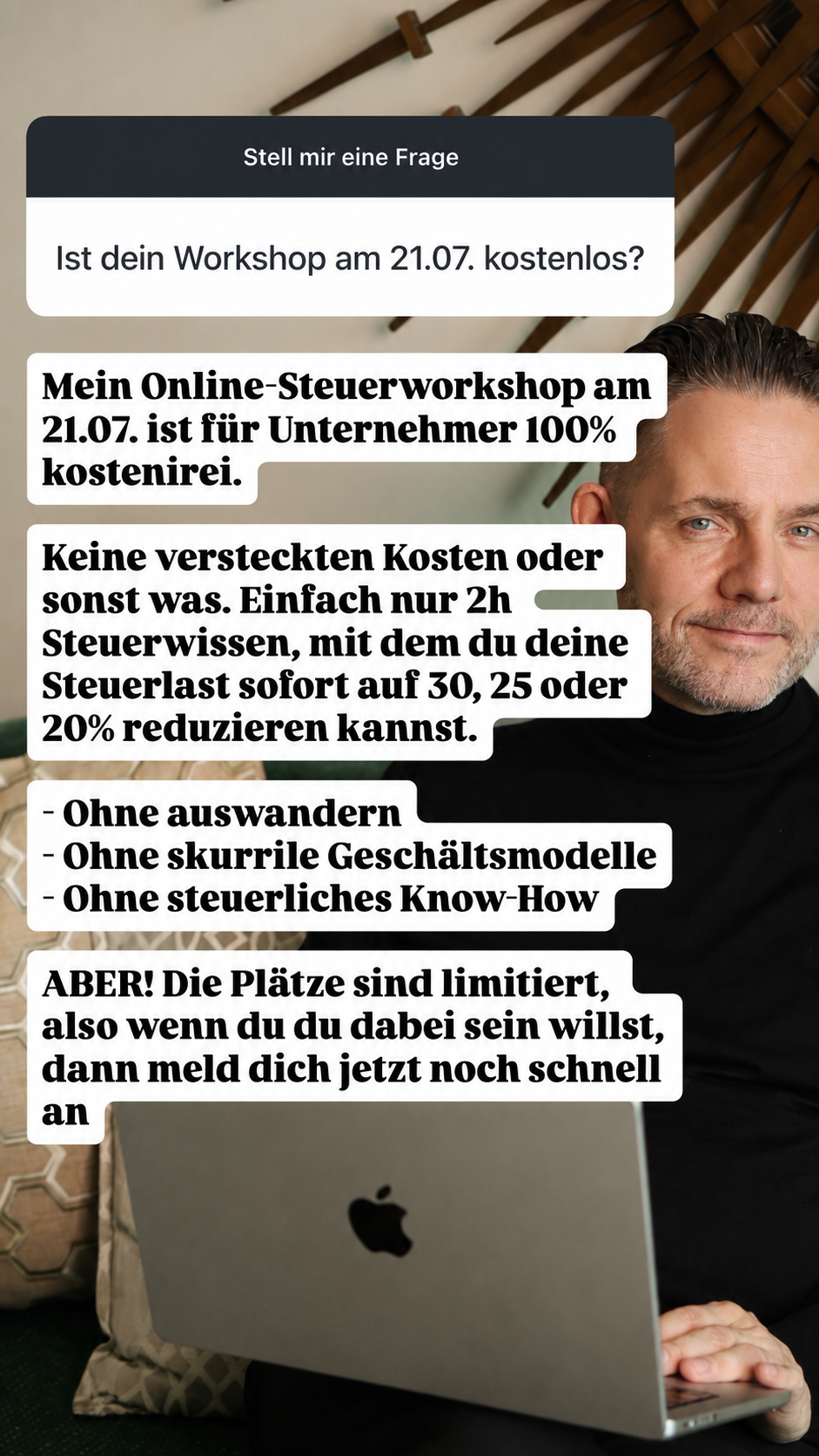 Burkhard Küpper Facebook ad: Kostenloser Steuer-Workshop am 21.07. um 19 Uhr