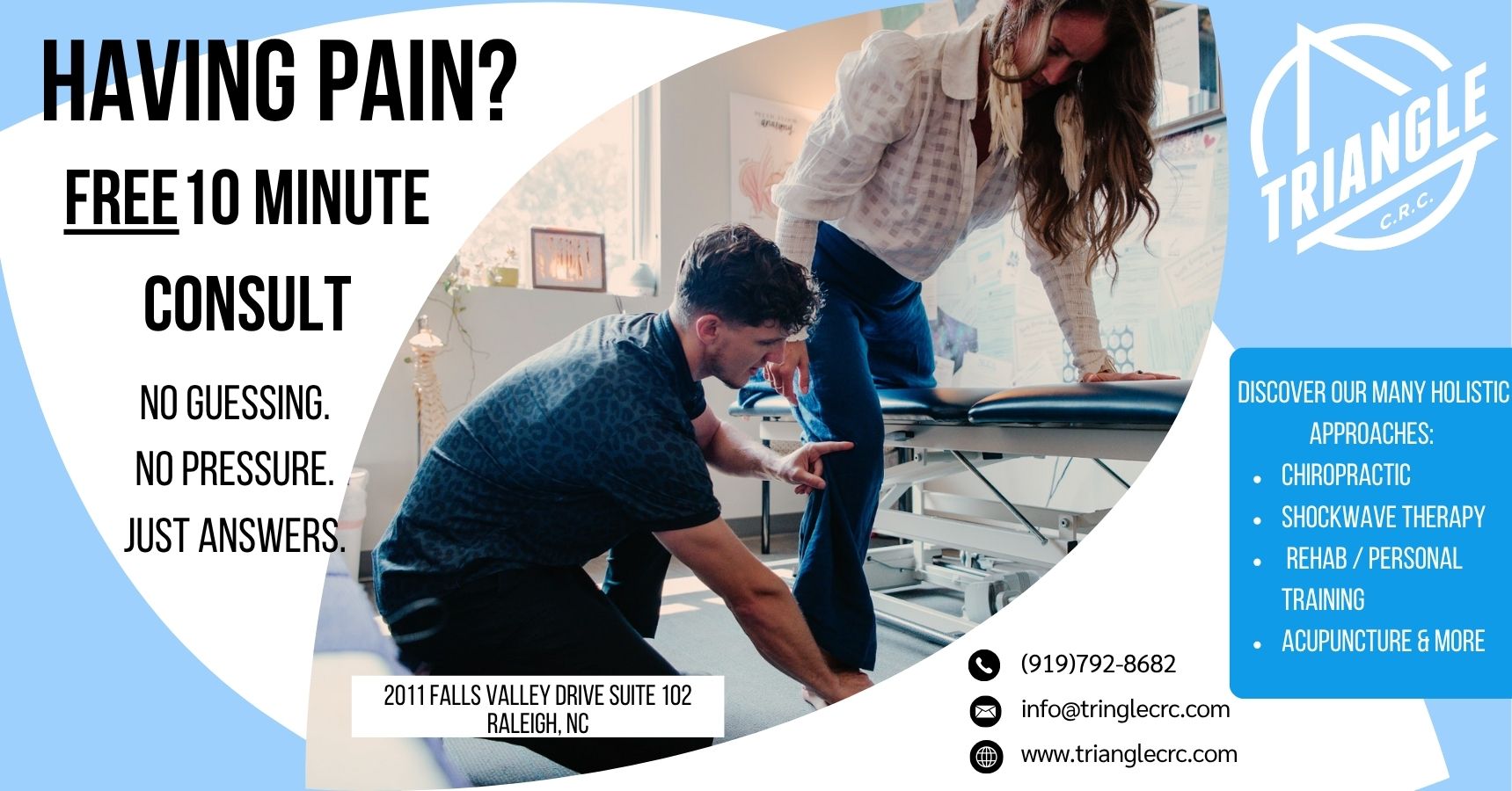 Triangle Chiropractic and Rehabilitation Center Facebook ad from Nov 9, 2025