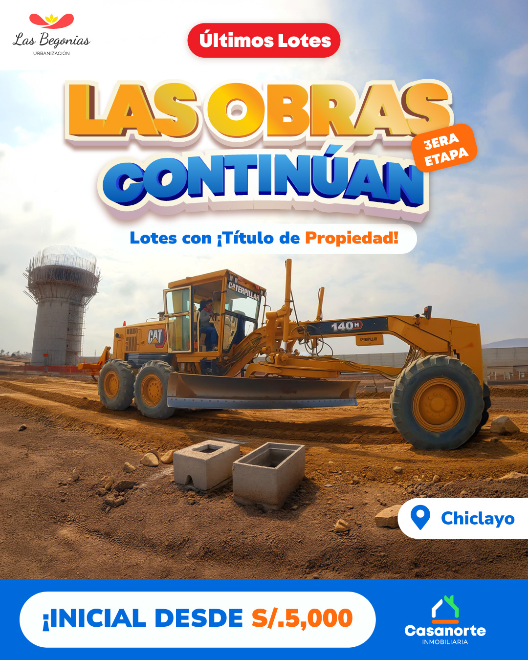 Casanorte Inmobiliaria Facebook ad: Últimos lotes disponibles en Urb. Las Begonias