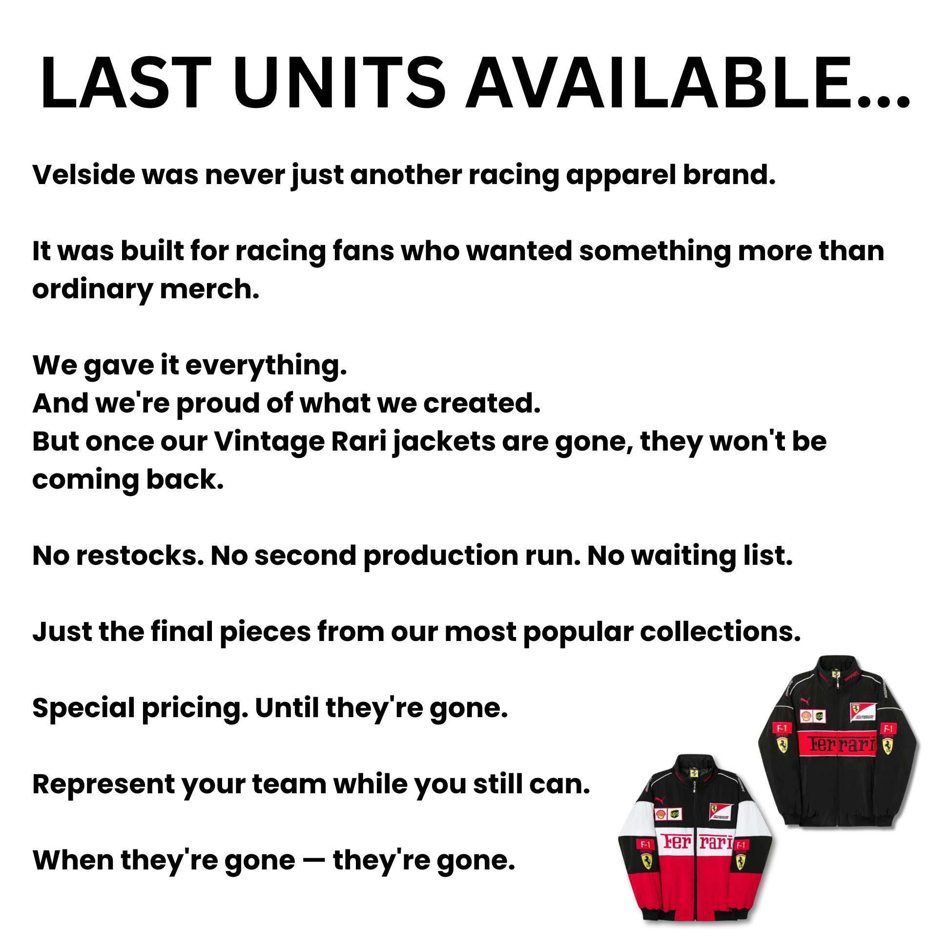 Velside Clothing Facebook ad: Now on SALE!