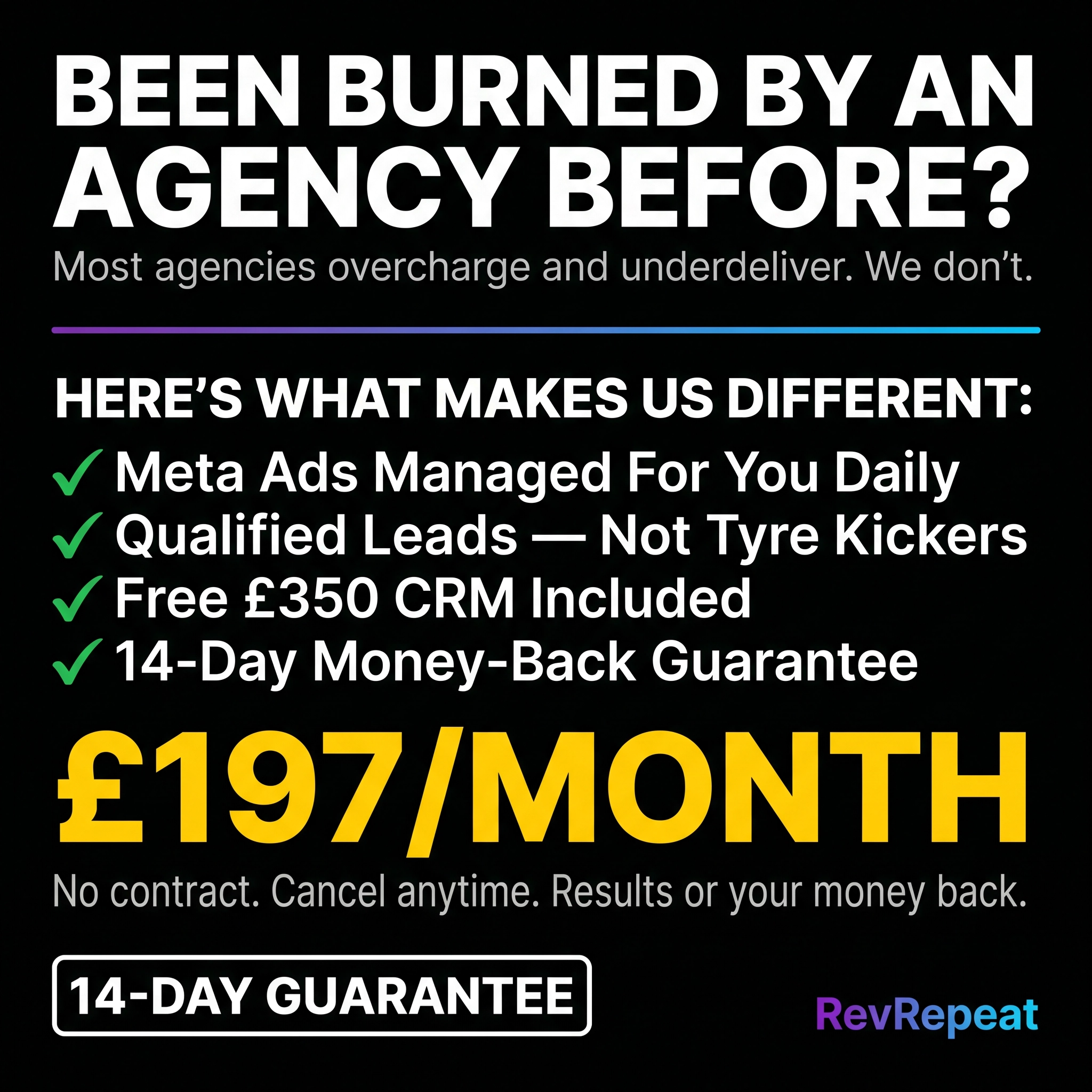RevRepeat Facebook ad: Stop Overpaying For Leads