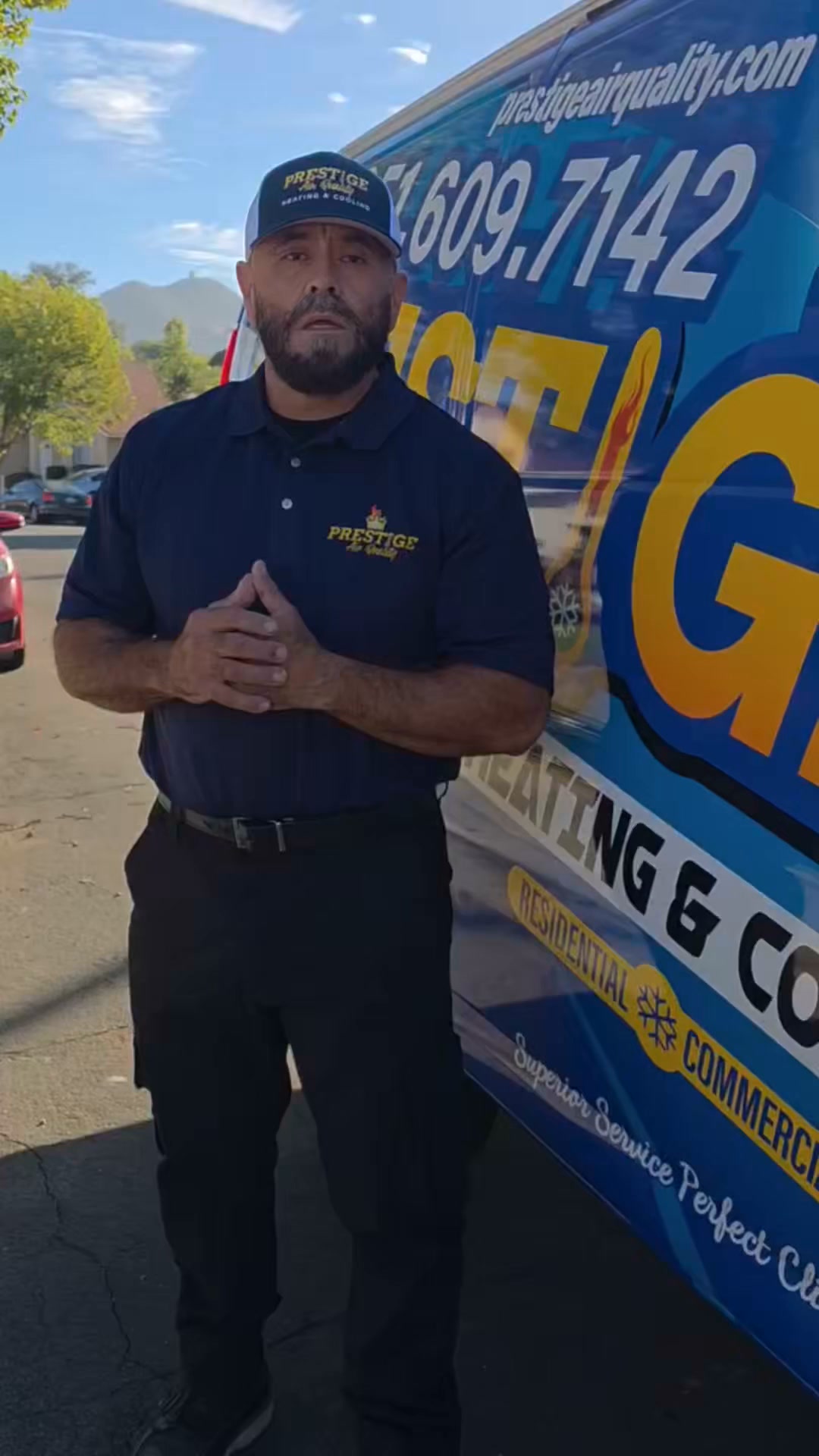 Prestige air quality heating and cooling Facebook ad: Meet the Owner Who Shows Up