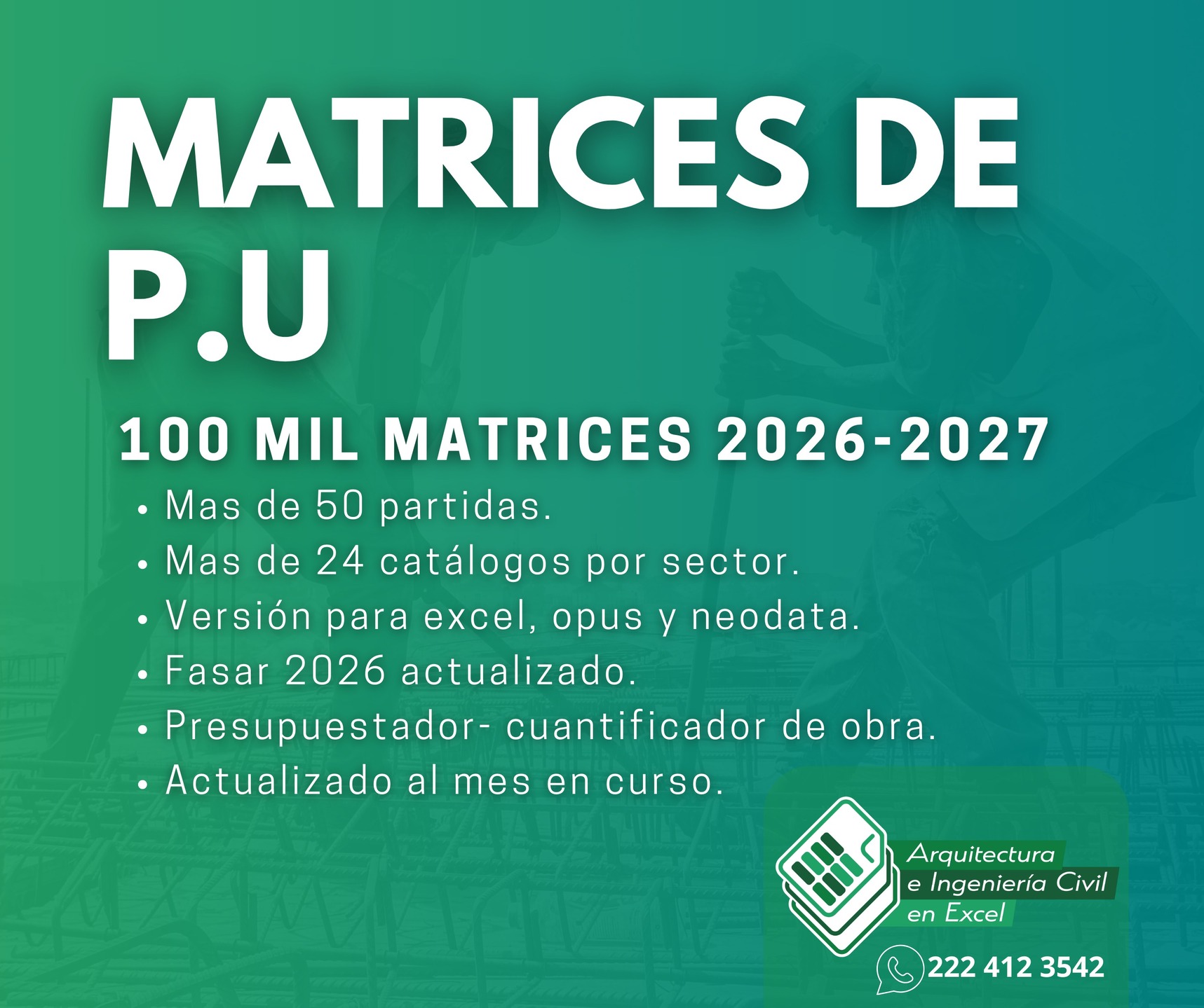 Arquitectura e Ingeniería Civil en Excel Facebook ad: 100,000 Matrices de Precios Unitarios