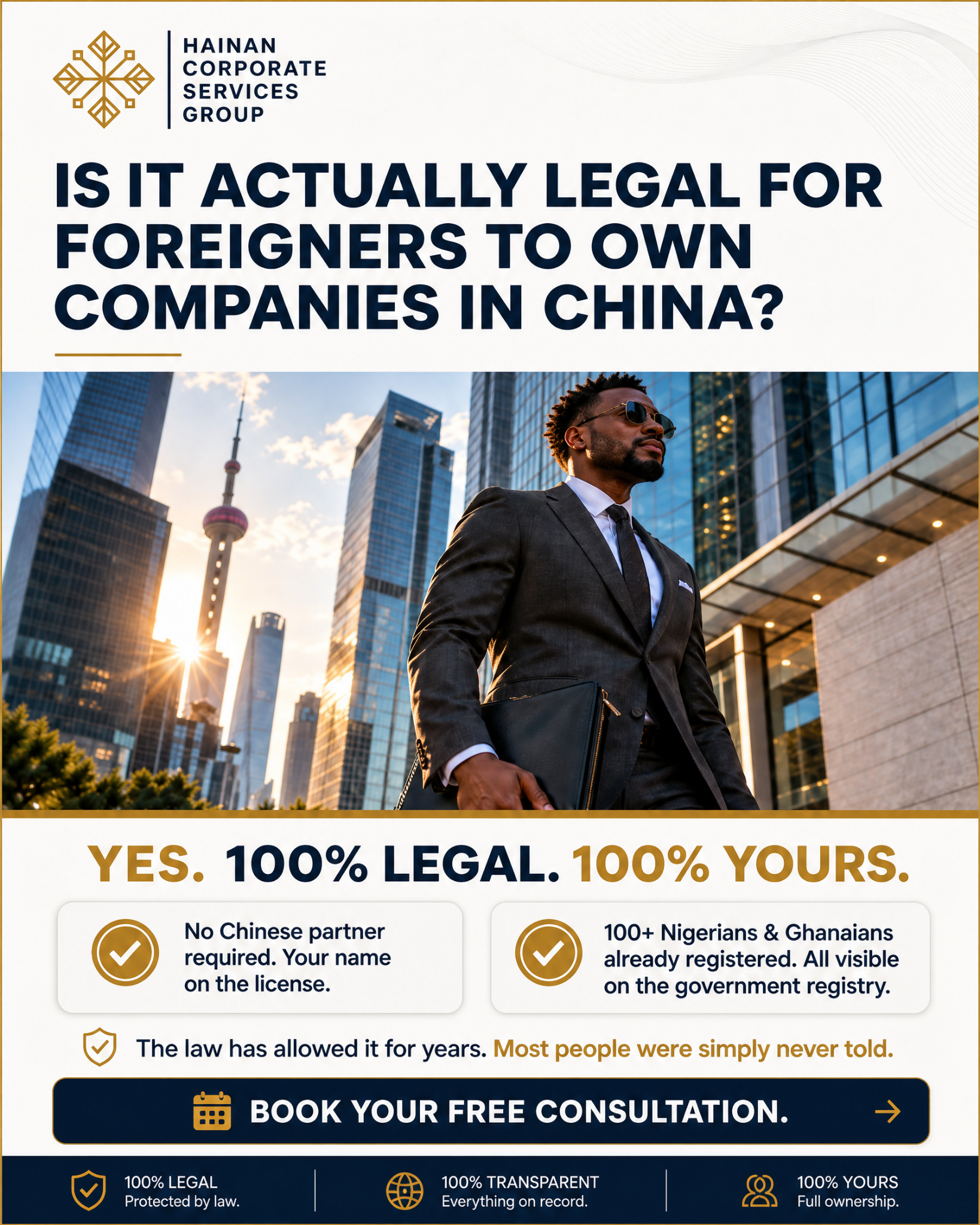 Hainan Corporate Services Group Facebook ad: Yes. 100% legal. 100% yours.