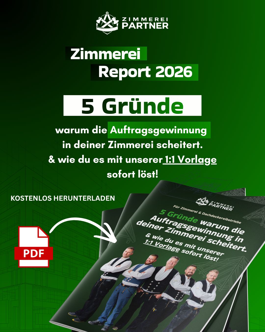 Zimmerei-Partner.de Facebook ad: Kostenloser Zimmerei Report 2026 als PDF
