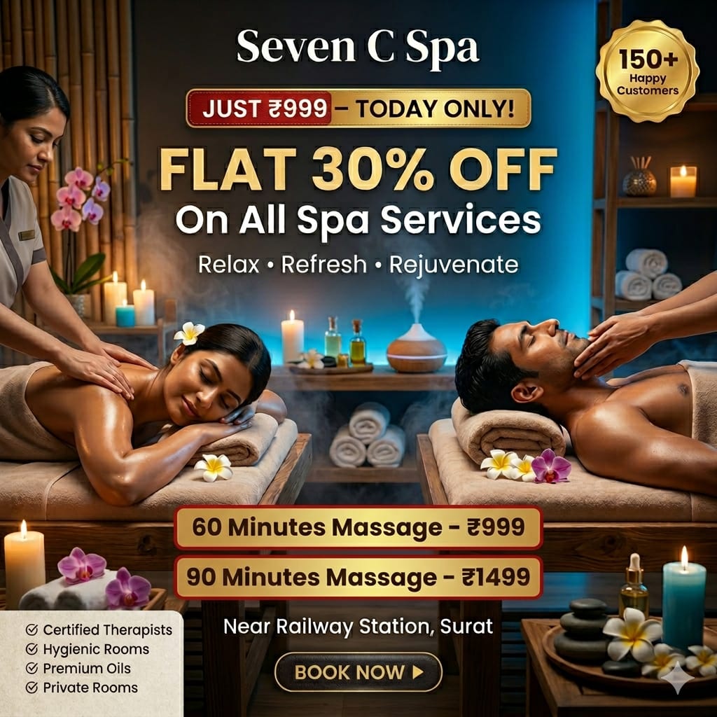 Seven C spa Facebook ad: Surat Walo Stress se thak gaye ho?