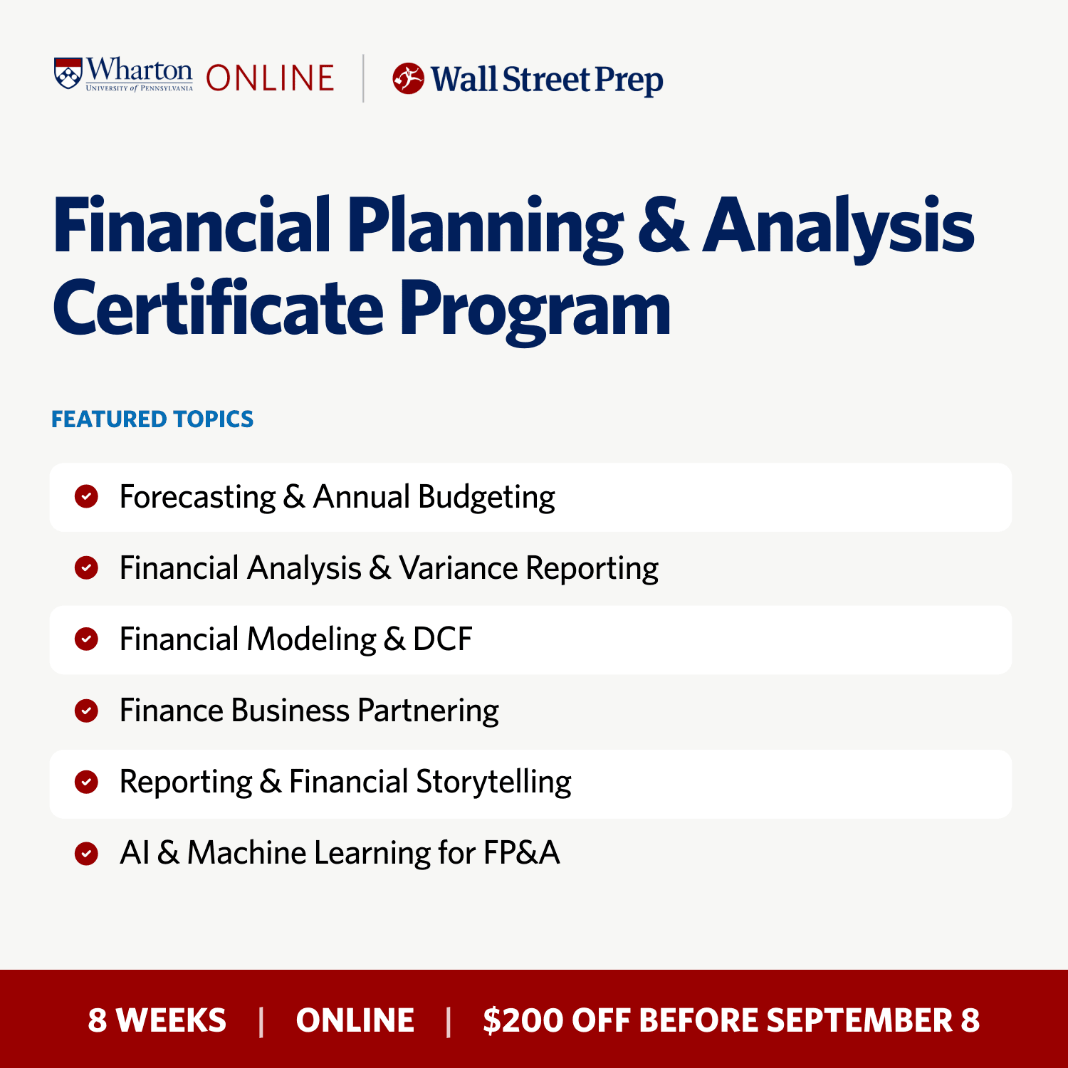 Wharton Online Facebook ad: Wharton & Wall Street Prep: FP&A Skills for Modern Finance