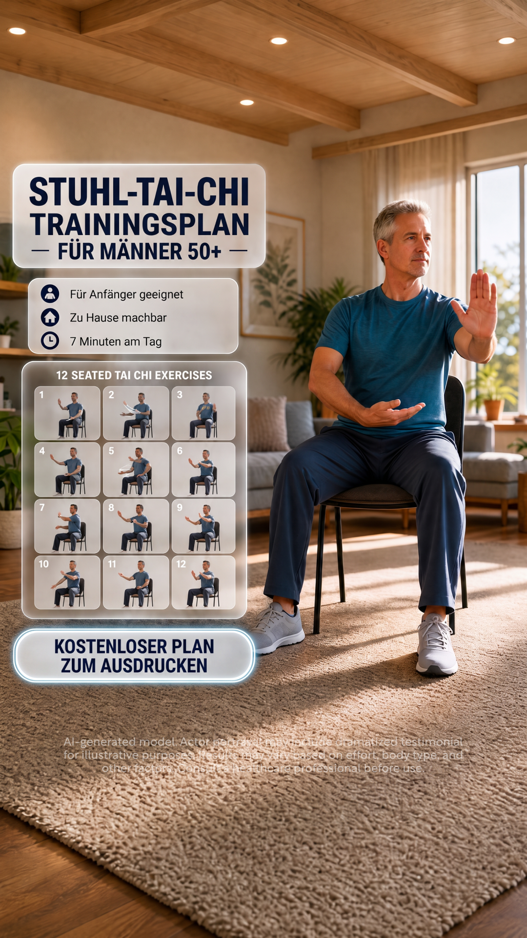 Muscle Charge Facebook ad: Chair Tai Chi für Männer ab 50.