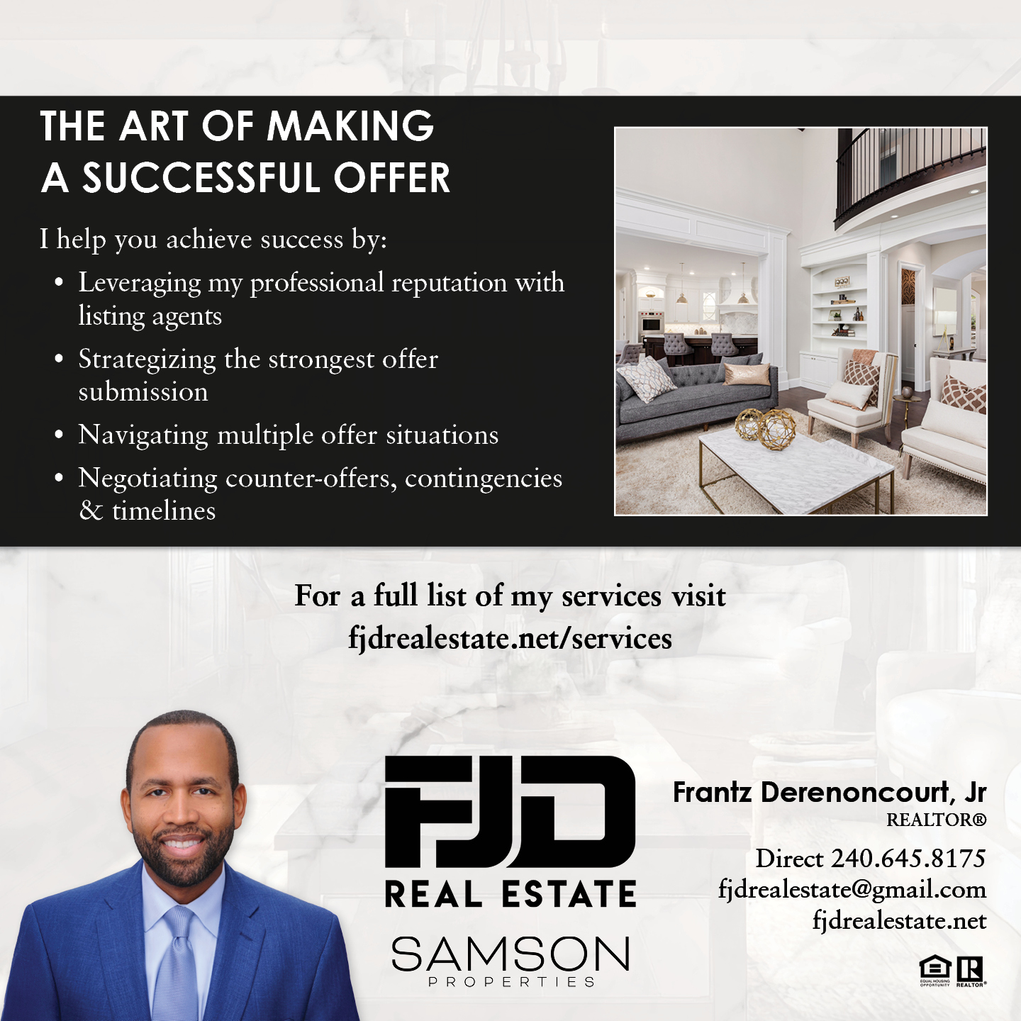 FJD Real Estate Services Facebook ad: Message or Call (240) 645-8175