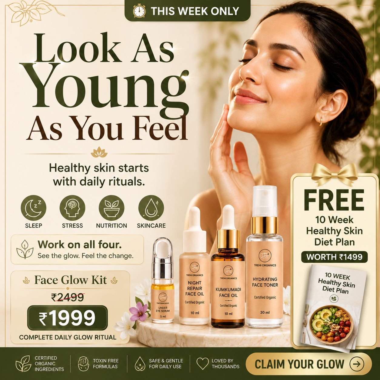 Trehi Organics Facebook ad: Face Glow Kit + FREE Diet Plan