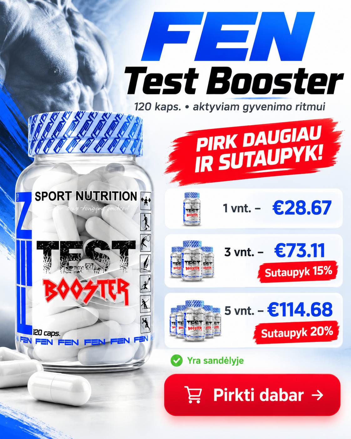 FEN sport nutrition- papildai sportui Facebook ad: Prekė yra sandėlyje.