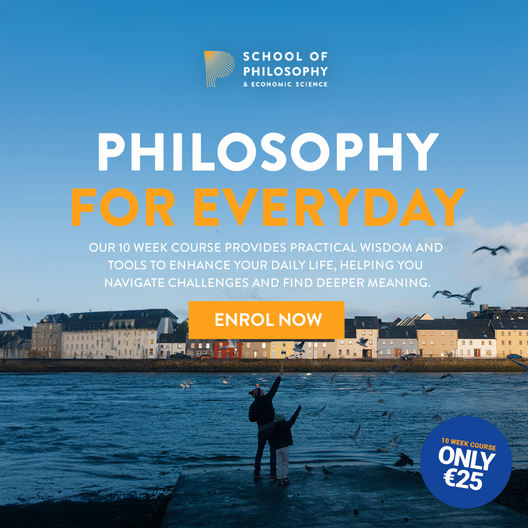 Practical Philosophy Ireland Facebook ad: Course offered at a reduced fee of €25.