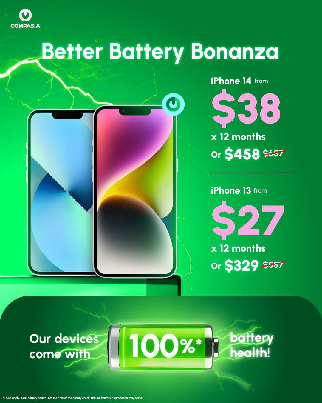 CompAsia Singapore Facebook ad: 100% Battery Health*