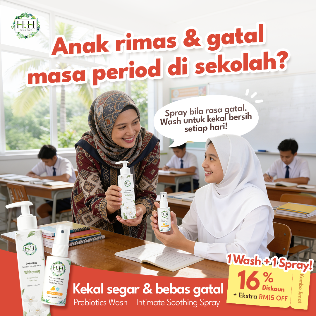 Manja by HH Herb & Health Facebook ad: Kombo Period Relief Kini Extra 16% OFF + RM15 OFF!