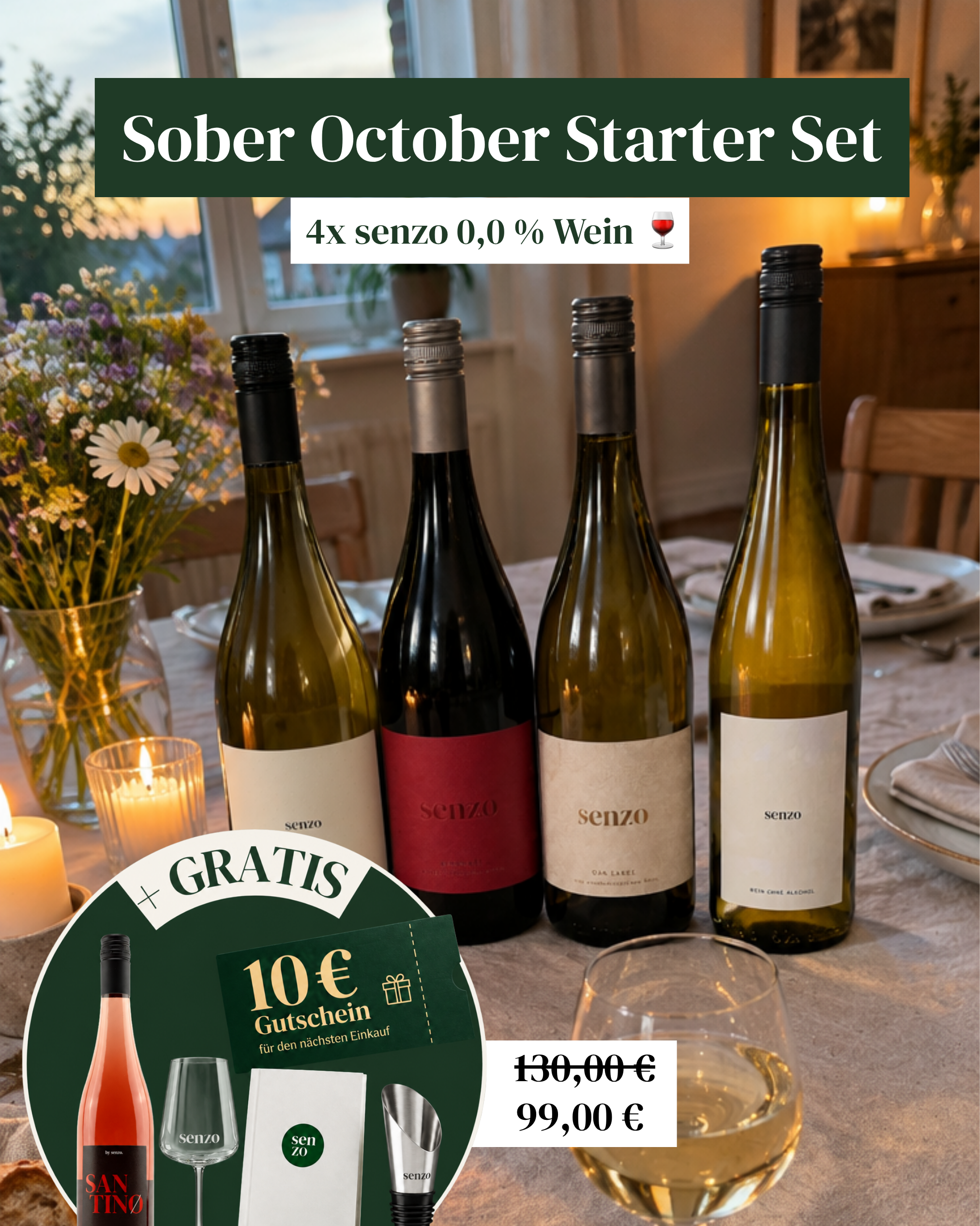 Senzo Facebook ad: 100% Wein, 0,0% Alkohol