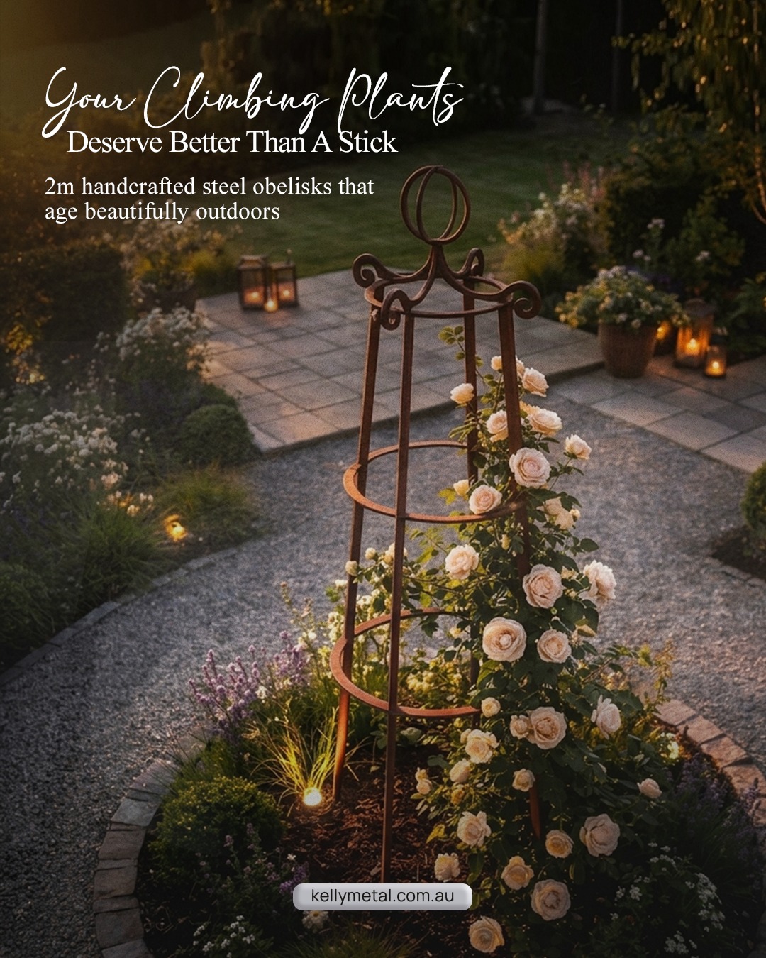 Kelly Metal Facebook ad: Your climbing plants deserve better than a stick.