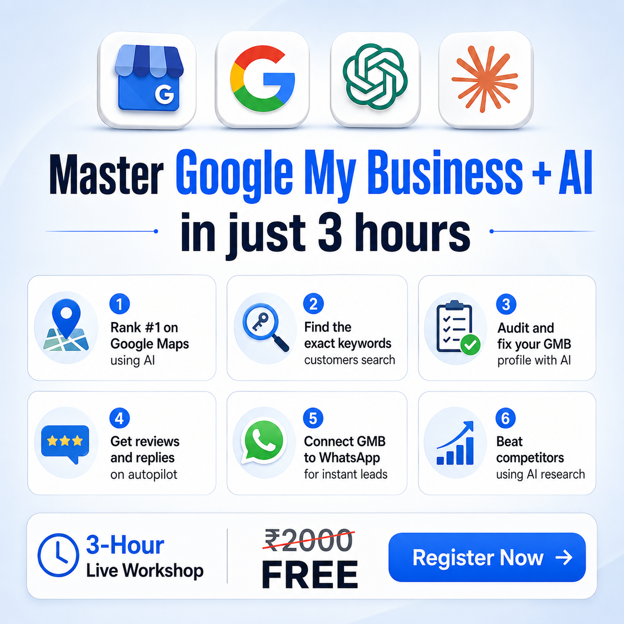 Navin Parmar Facebook ad: Join 3 Hour Live Google My Business Workshop & 10x Your…