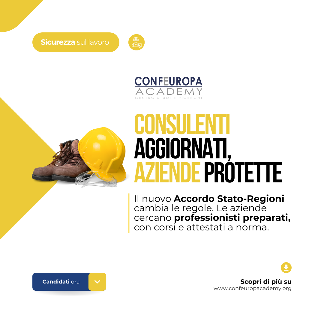 Confeuropa Academy Centro Studi e Ricerche Facebook ad: Sei un consulente in ambito sicurezza sul lavoro? Adeguati…
