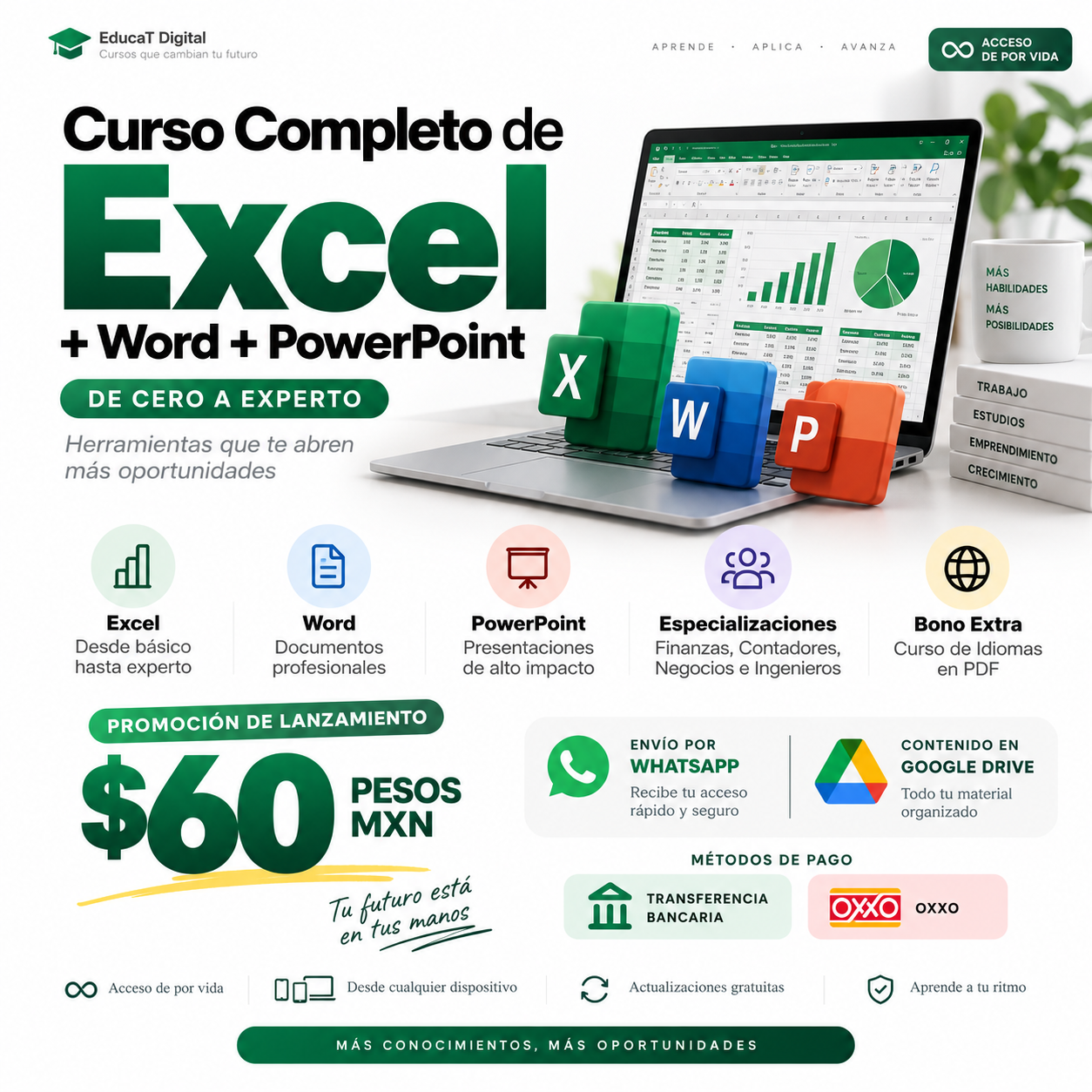 EducaT Digital Facebook ad: CURSO DE EXCEL: POR $60 MXN
