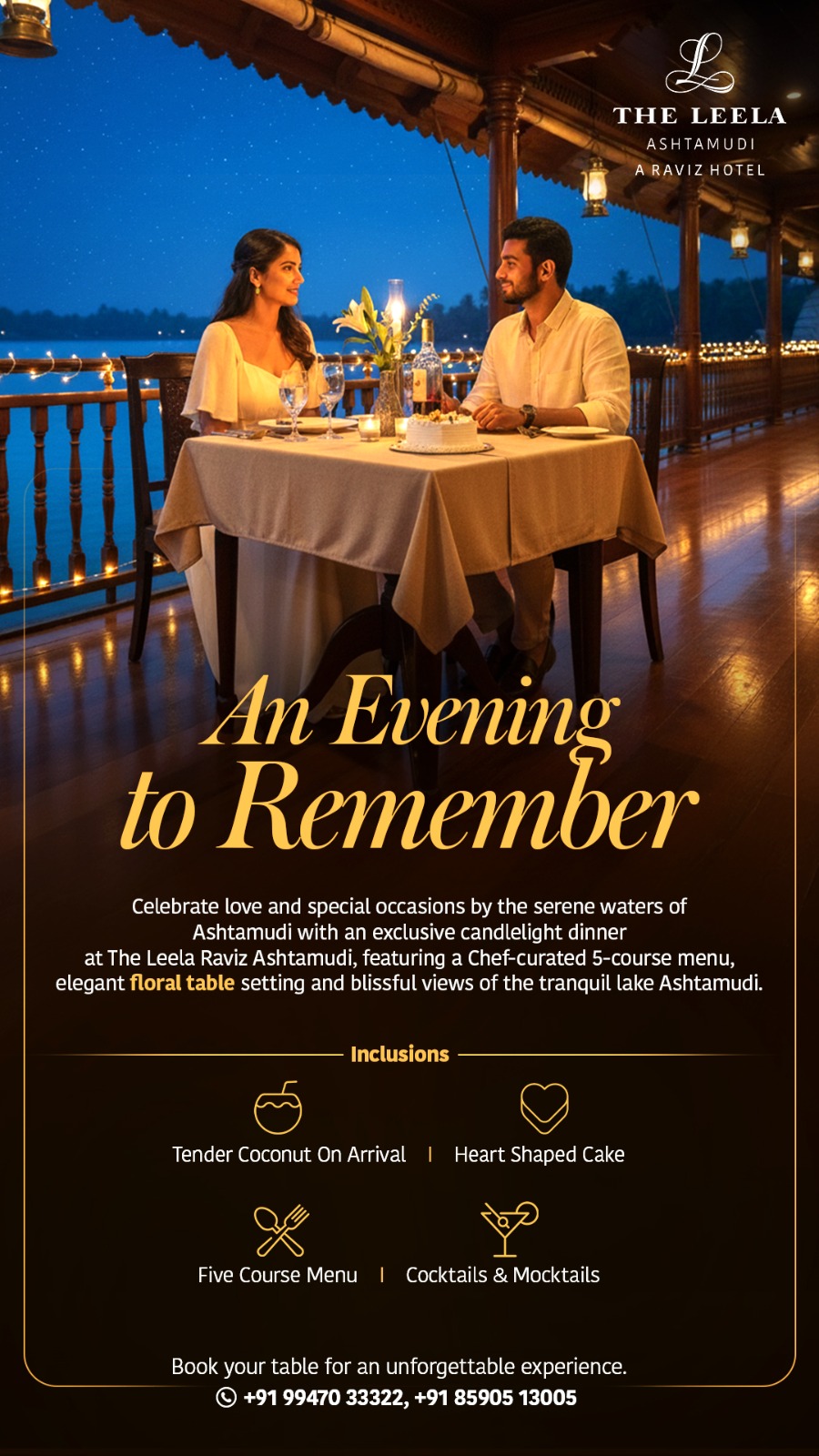 The Leela Ashtamudi A Raviz Hotel Facebook ad from Jan 2, 2026