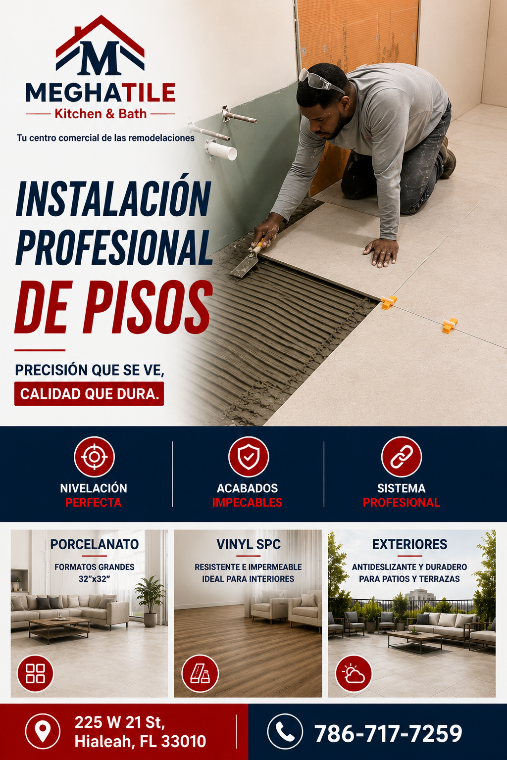 MeghaTile, Kitchen & Bath Facebook ad: Instalación Profesional de Pisos