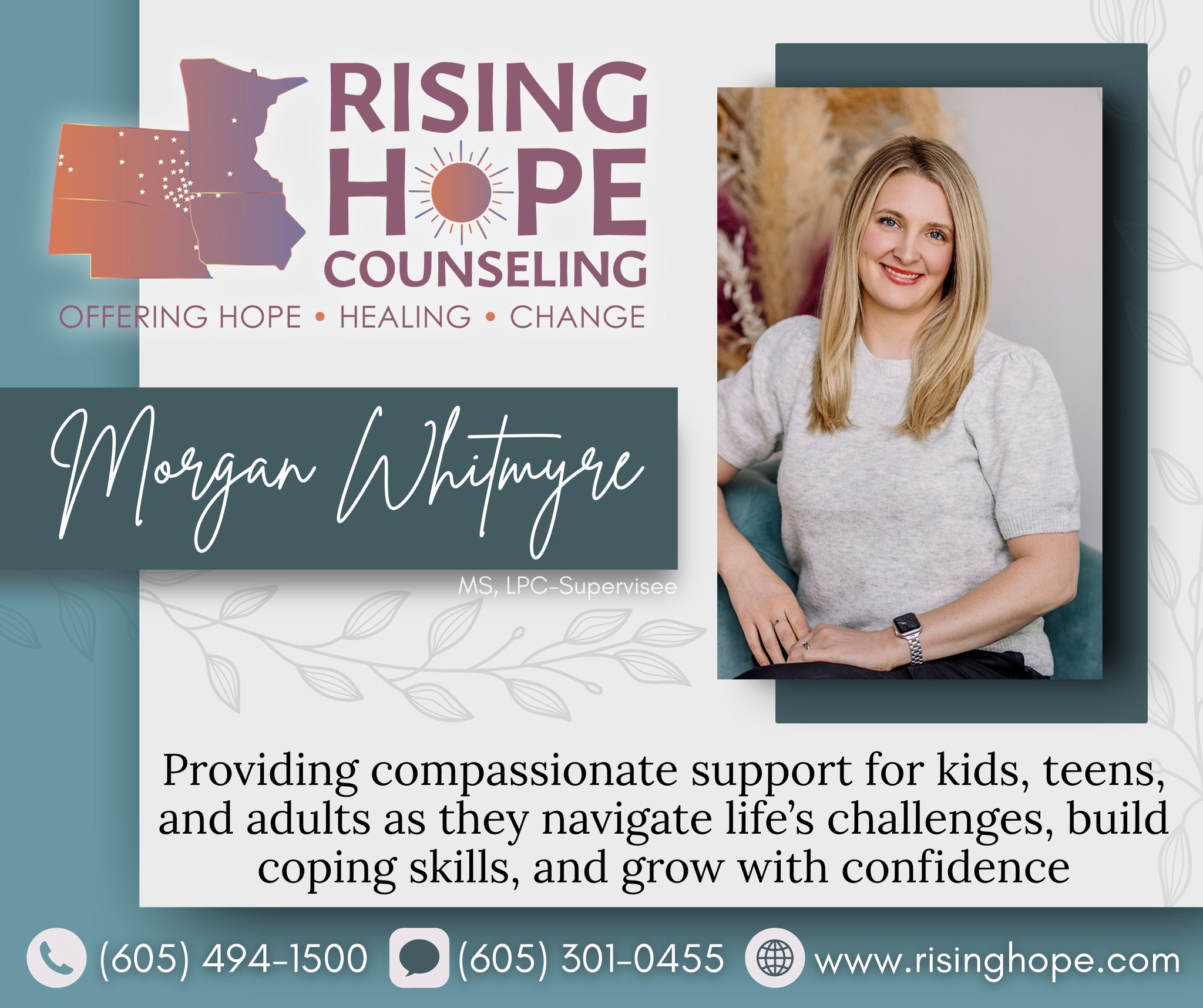 Rising Hope 605 - Brookings, SD Facebook ad: Now accepting new clients, Reach out and we’ll…