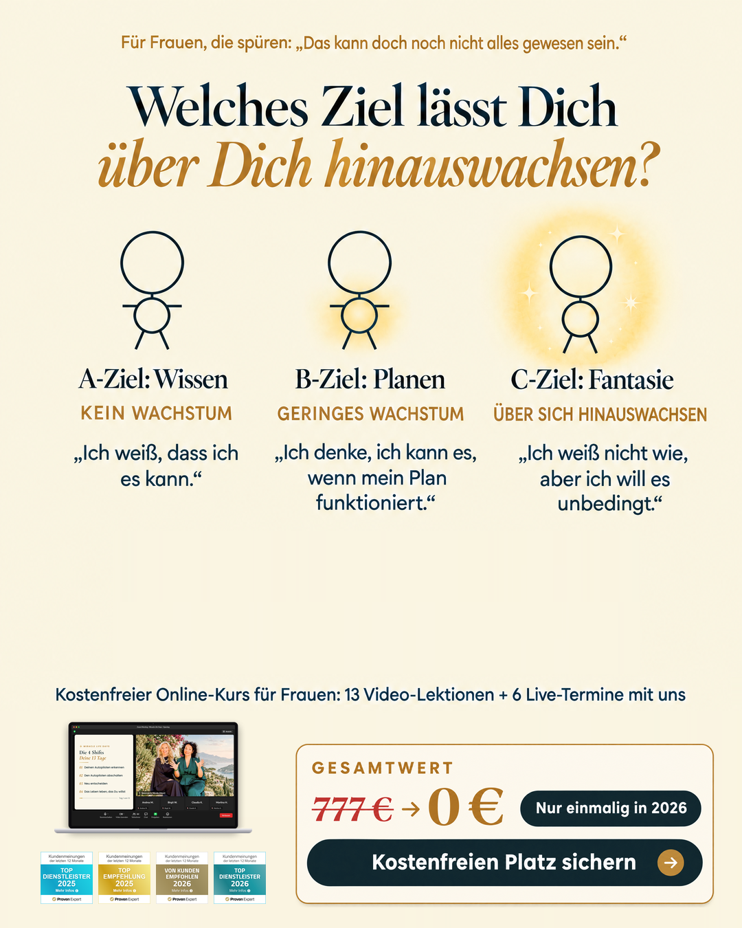 Susanne & Nicole Facebook ad: Kostenfreier Online-Kurs zum Leben, das Du wirklich willst