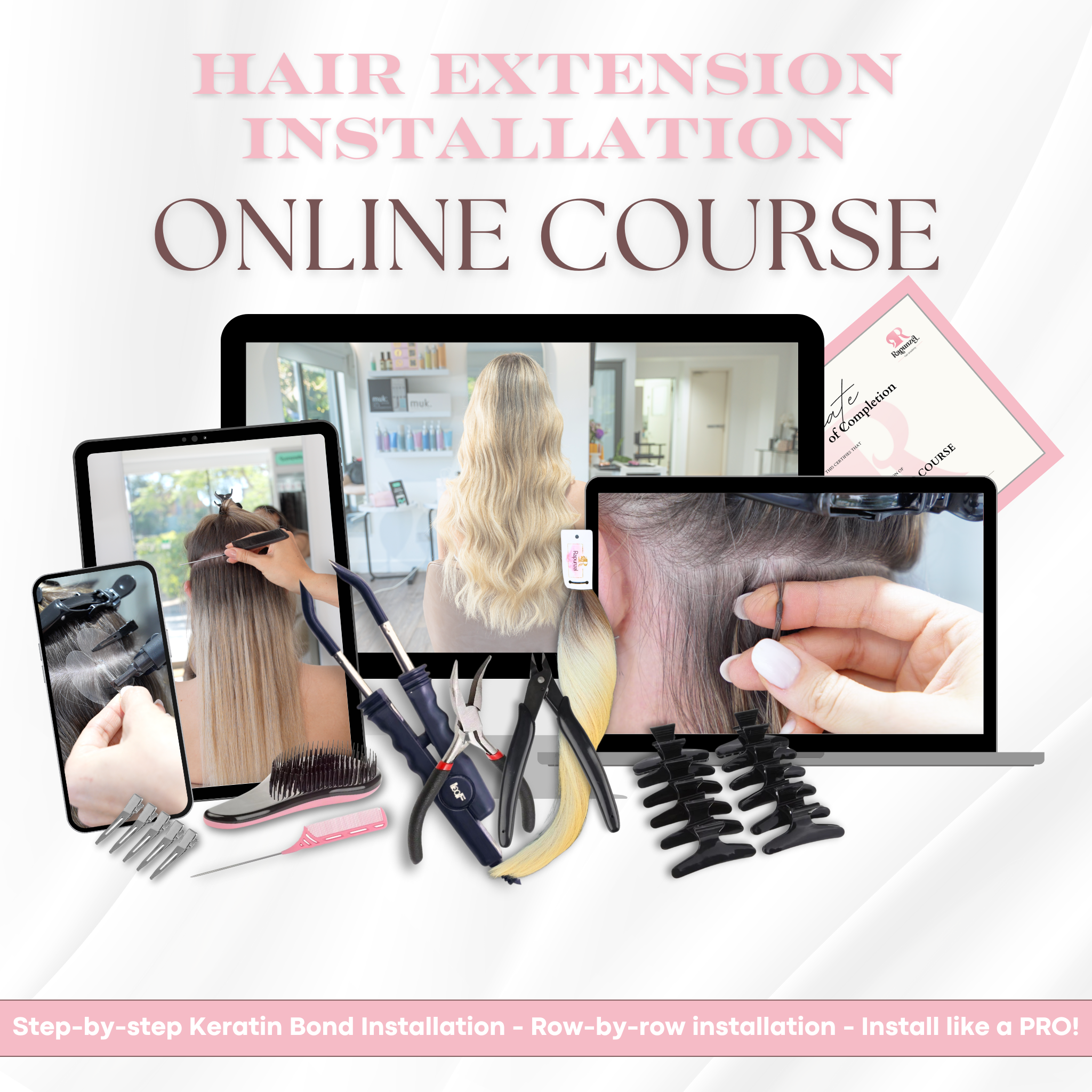 Rapunzel Beauty Facebook ad: Become a Premium Hair Extension Specialist from anywhere…