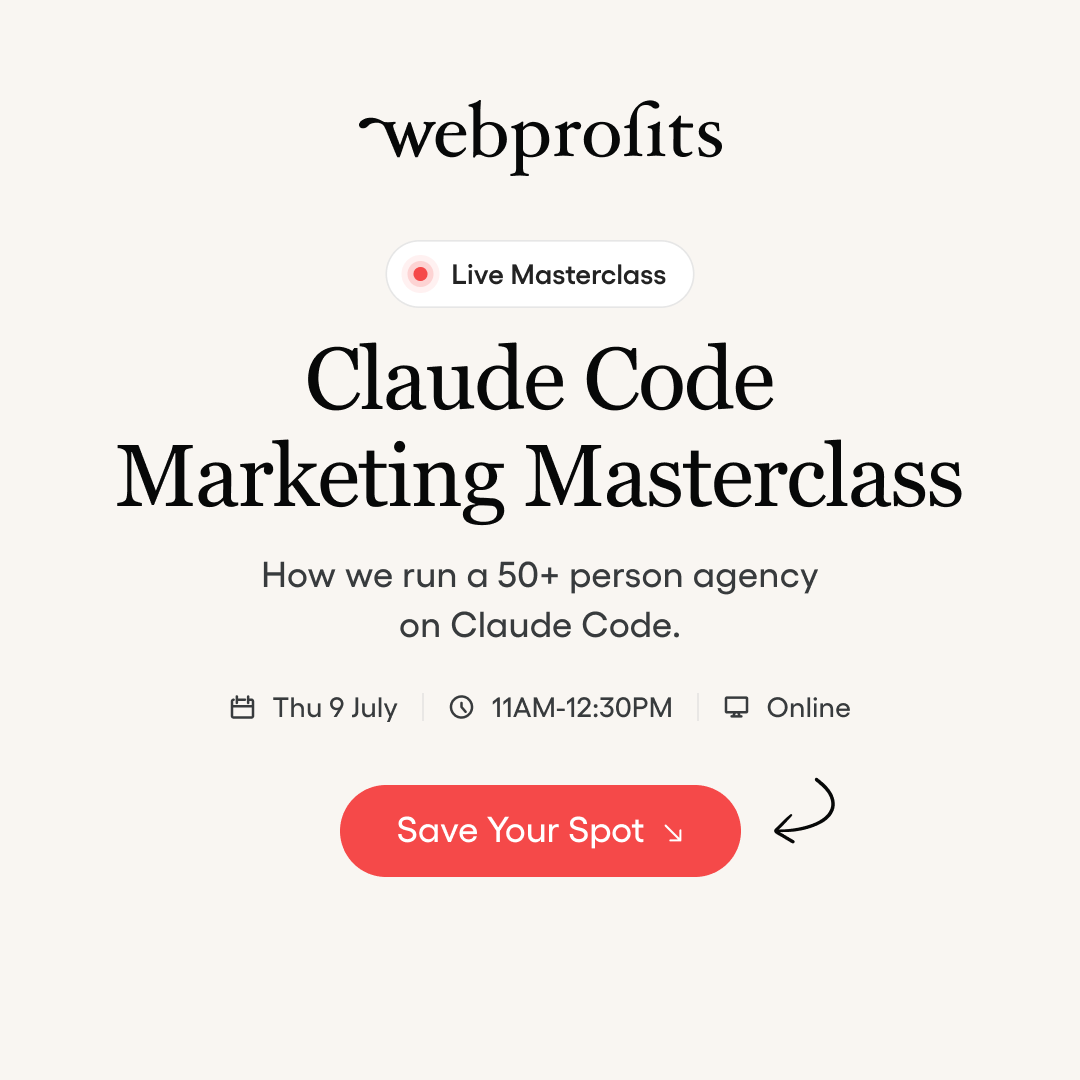 Webprofits Facebook ad: Claude Code Marketing Masterclass