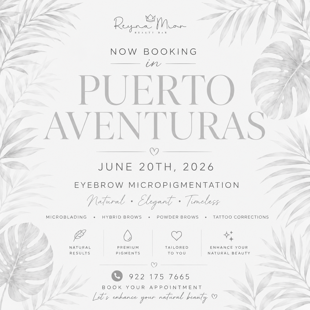 Reyna Mior Beauty Bar Facebook ad: Book now