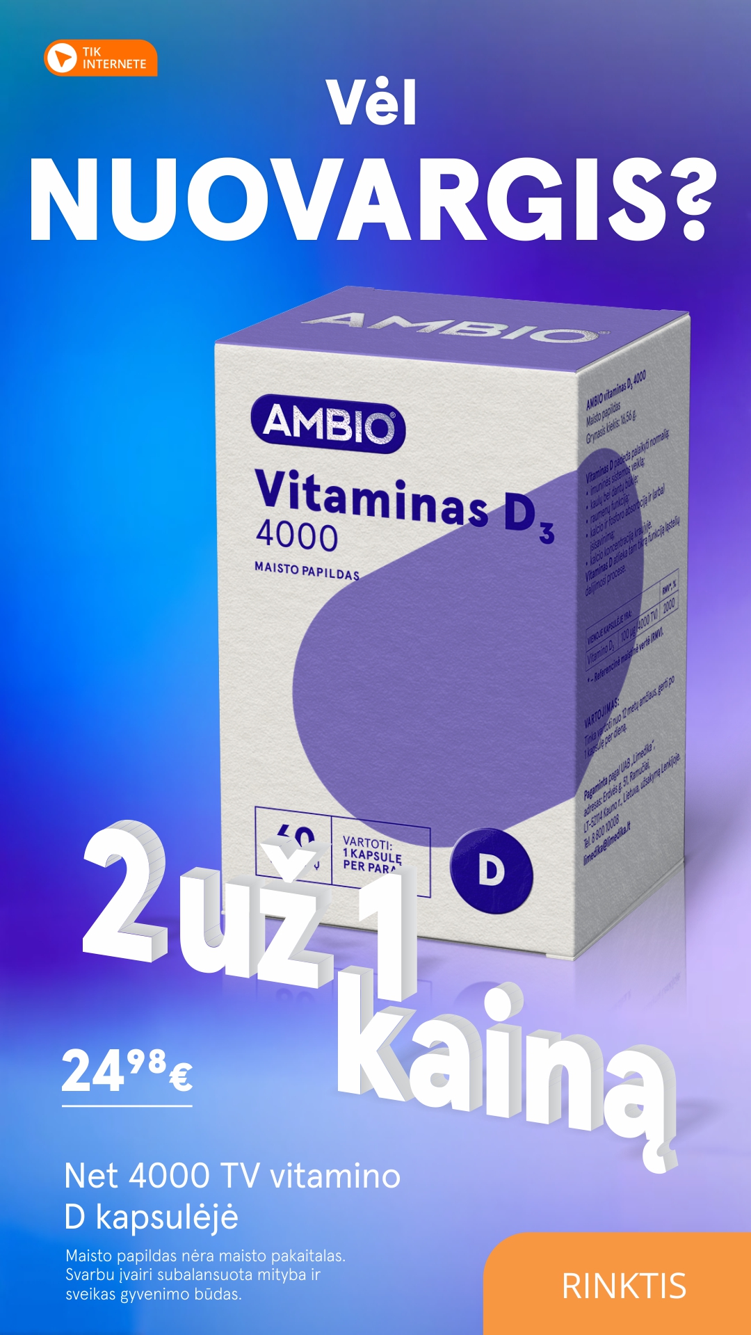 Gintarinė Vaistinė Facebook ad: Net 4000 TV vitamino D vienoje kapsulėje