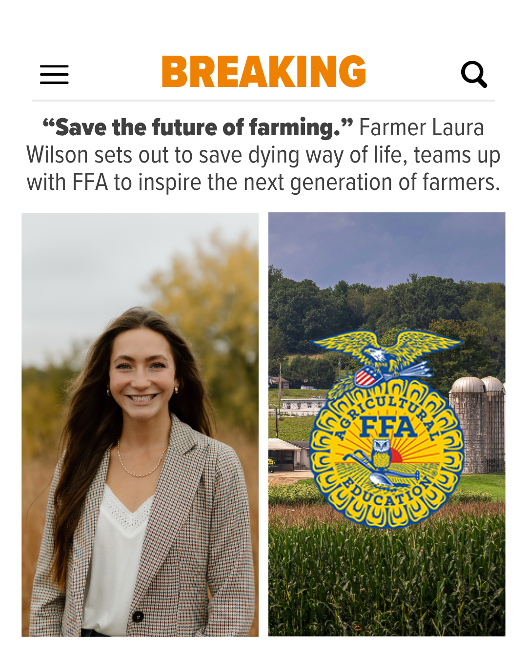 Laura Farms Facebook ad: Help Save the Future of Farming