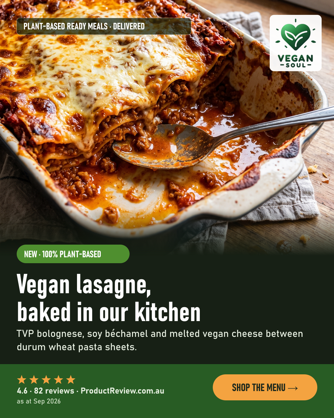 Vegan Soul Facebook ad: New: Vegan Lasagne