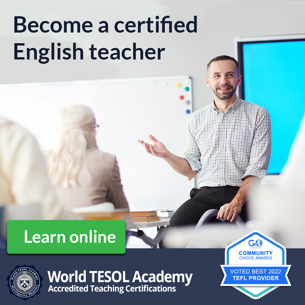 World TESOL Academy Facebook ad: Get your TESOL/TEFL certificate