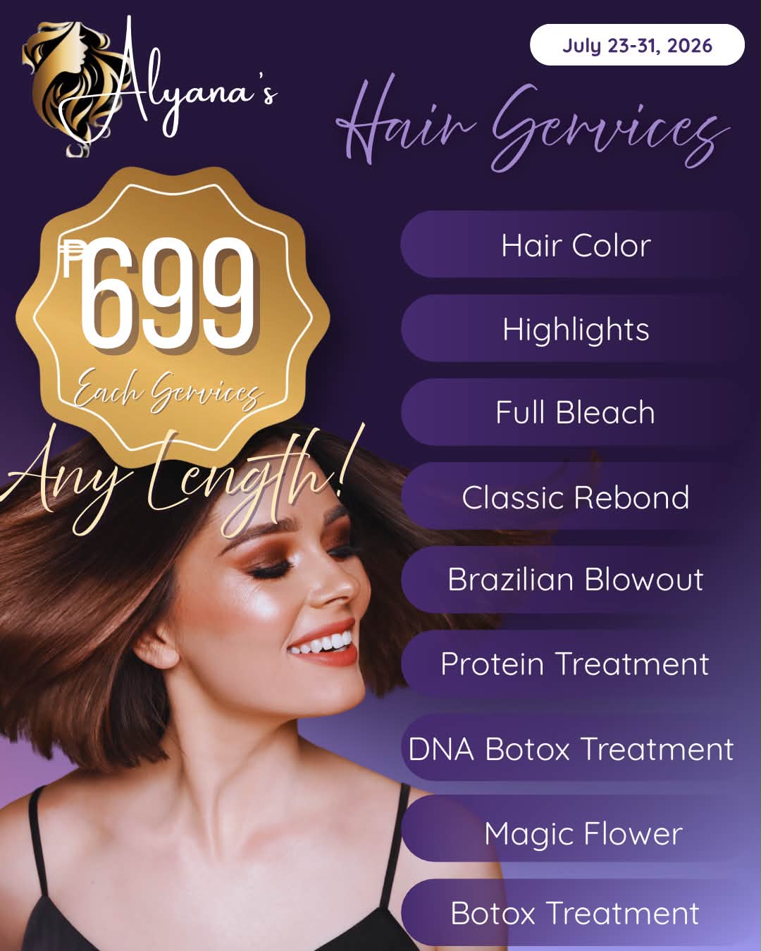 Alyana's Hair and Beauty Clinic Parang-parang Orani Branch Facebook ad: ALYANA’s PROMO