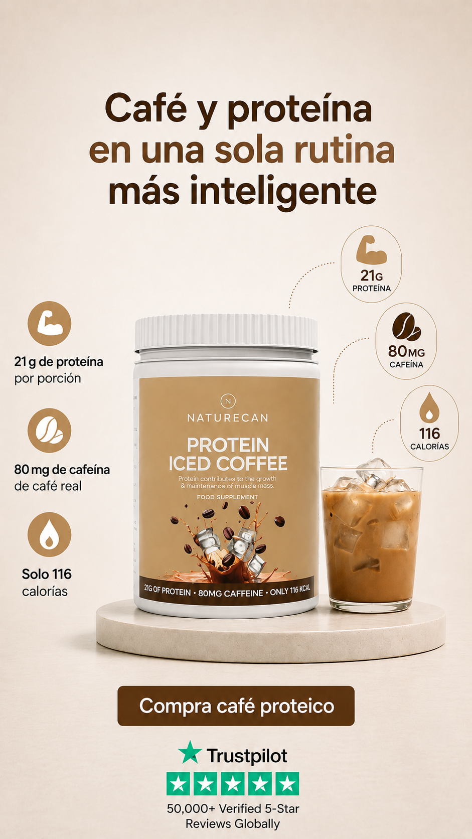 Naturecan España Facebook ad: El café proteico que deja atrás a los batidos aburridos